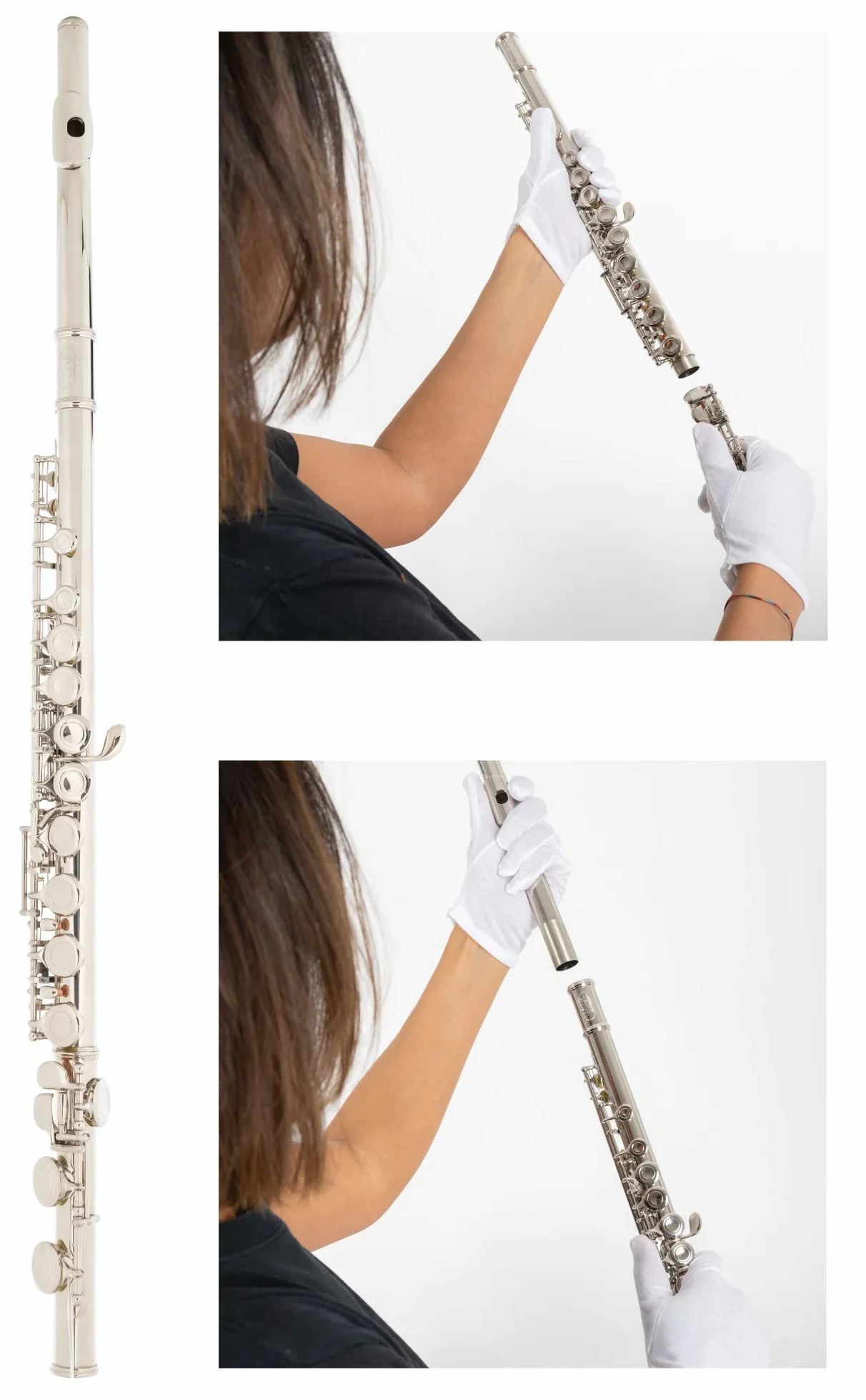 Classic Cantabile FL-100 flet poprzeczny (Świetny instrument dla początkujących, w całości z mosiądzu wysokoniklowego posrebrzanego, zamknięte klapy, e-mechanika, przesunięte G, strojenie C, w
