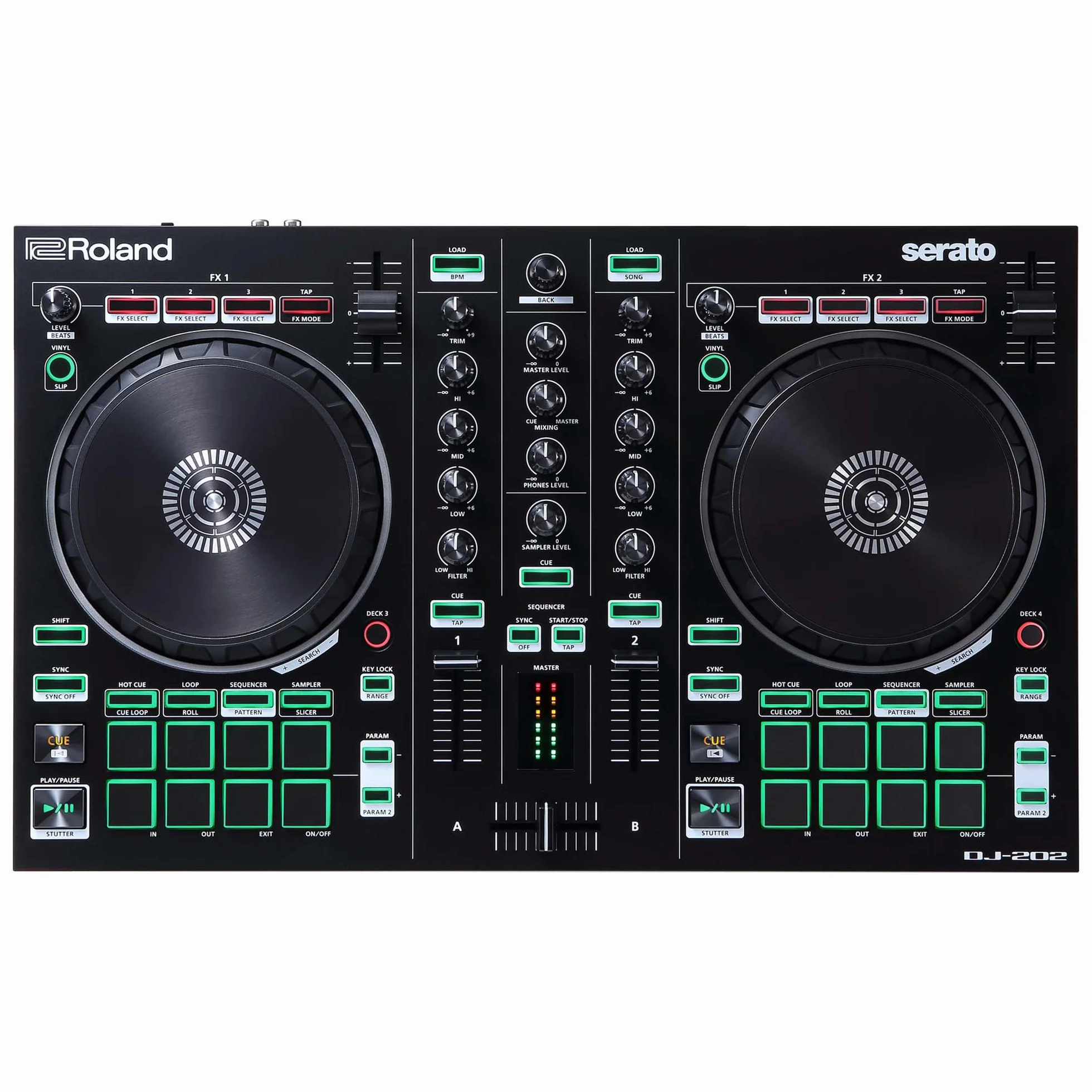 Kompaktowy Kontroler DJ Roland DJ-202 | 2-Kanałowy, 4-Seckowy Kontroler do Serato DJ Lite | Duże Talerze o Niskim Opóźnieniu | Kultowe Brzmienia Zestawów Perkusyjnych Roland | Kompatybilny ze Spotify