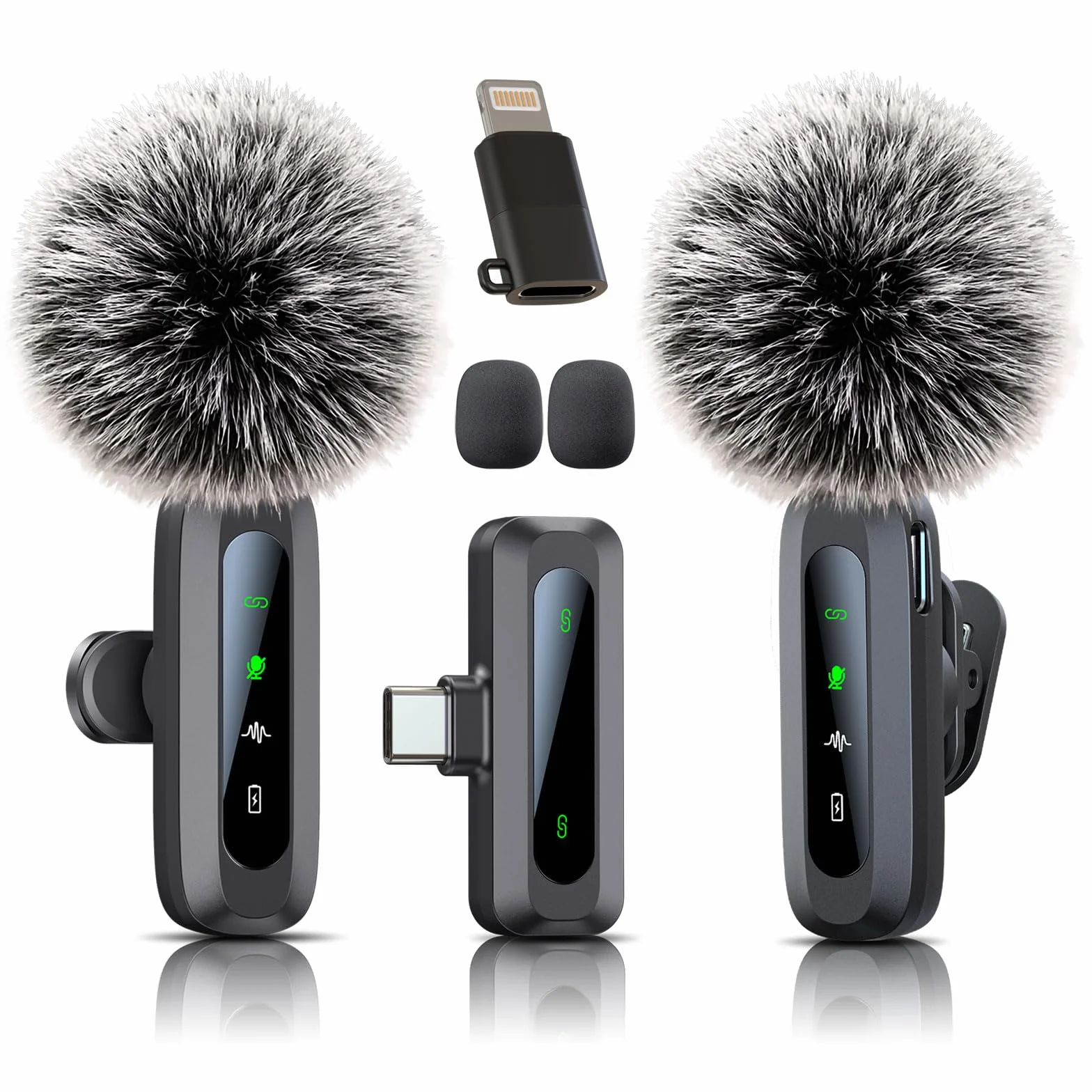 Bezprzewodowy mikrofon krawatowy, mikrofon do iPhone'a i wtyczki USB-C, mini mikrofon bezprzewodowy z redukcją szumów, wyświetlaczem LED i obrotowym klipsem, idealny do tworzenia vlogów, TikTok i