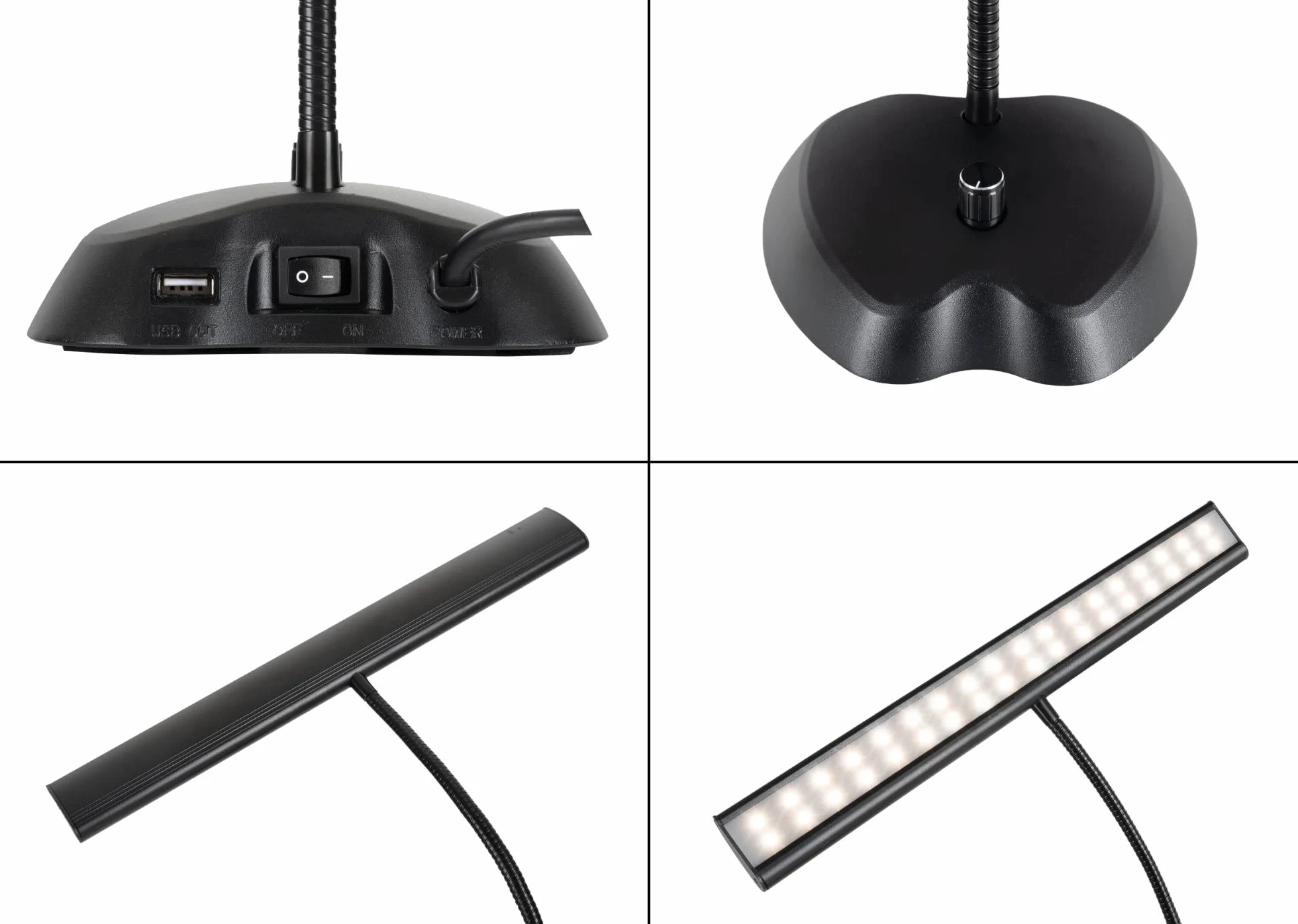 Classic Cantabile 12220 przyciemniana lampa fortepianowa, biała, 36 jasnych diod LED, długość 38 cm, zintegrowane złącze ładowania USB do smartfona lub tabletu, kolor czarny