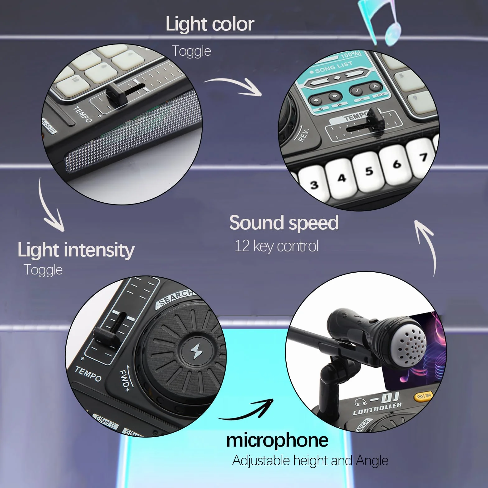 Mikser DJ dla dzieci i odtwarzacz płyt można podłączyć do mikrofonu Bluetooth