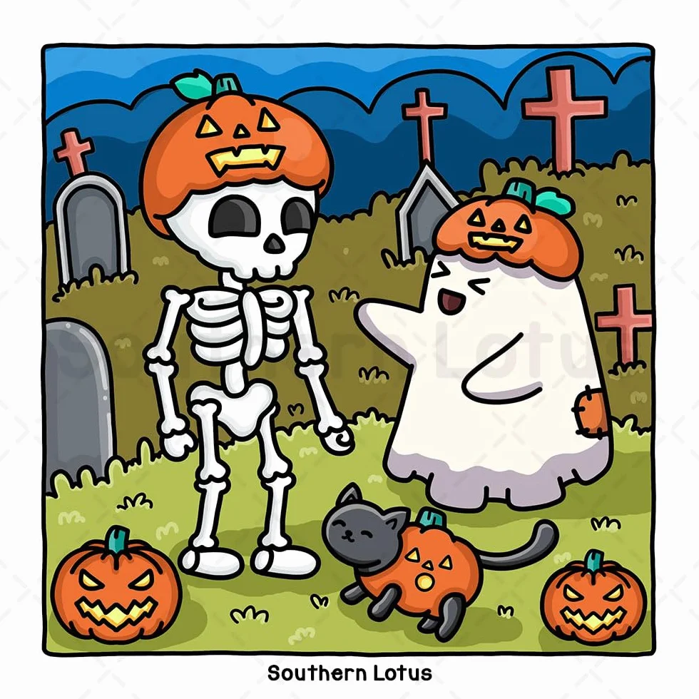 Spooky Vibes: Coloring Book for Adults and Teens with Cute Creepy Characters and Hygge Scenes, Easy and Cozy Designs for Relaxation and Stress Relief