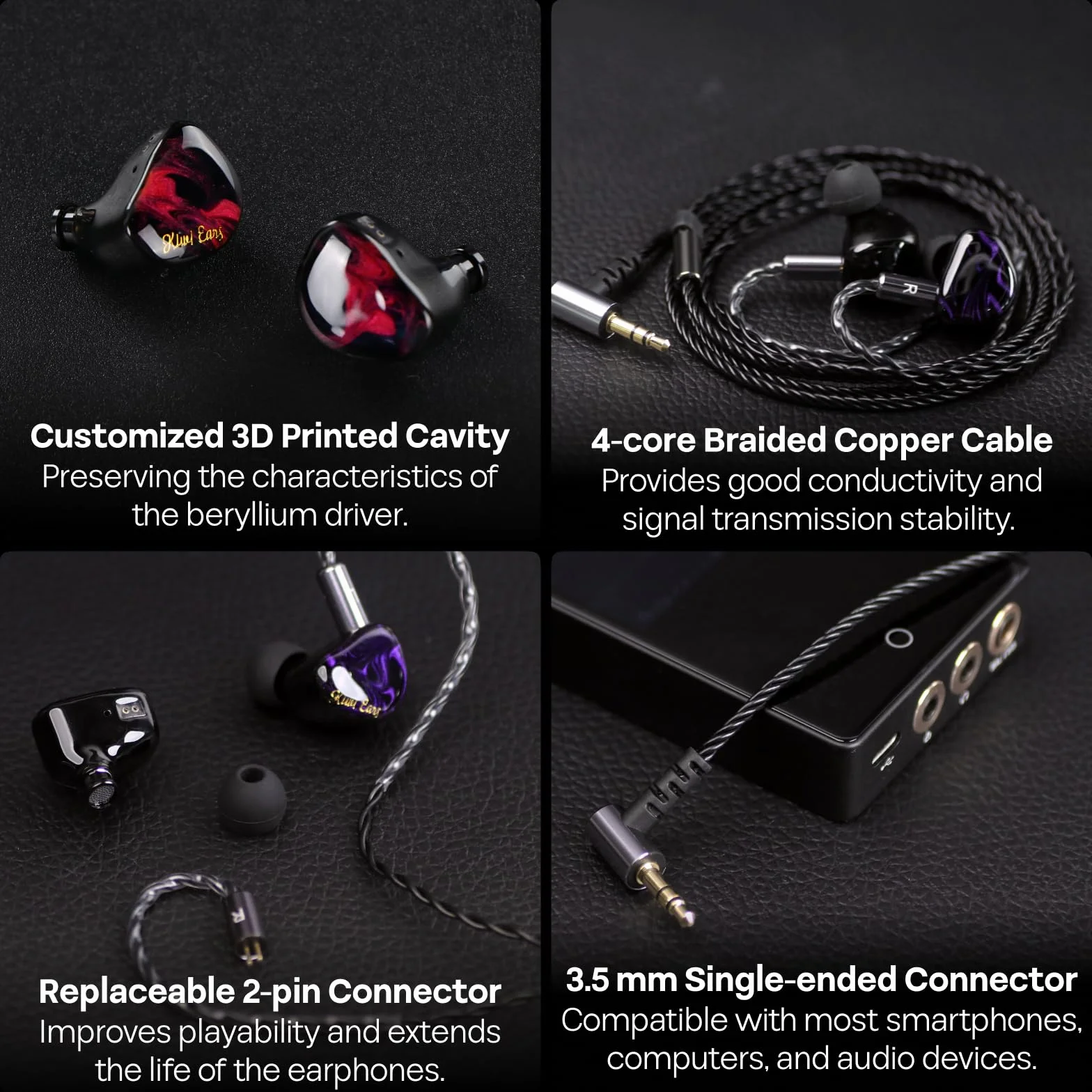 Linsoul Kiwi Ears Cadenza 10 mm berylowy przetwornik dynamiczny IEM drukowany w 3D z odłączaną wymienną wtyczką 0,78 2-pinowym kablem IEM 3,5 mm dla muzyków i audiofilów(Zielony)