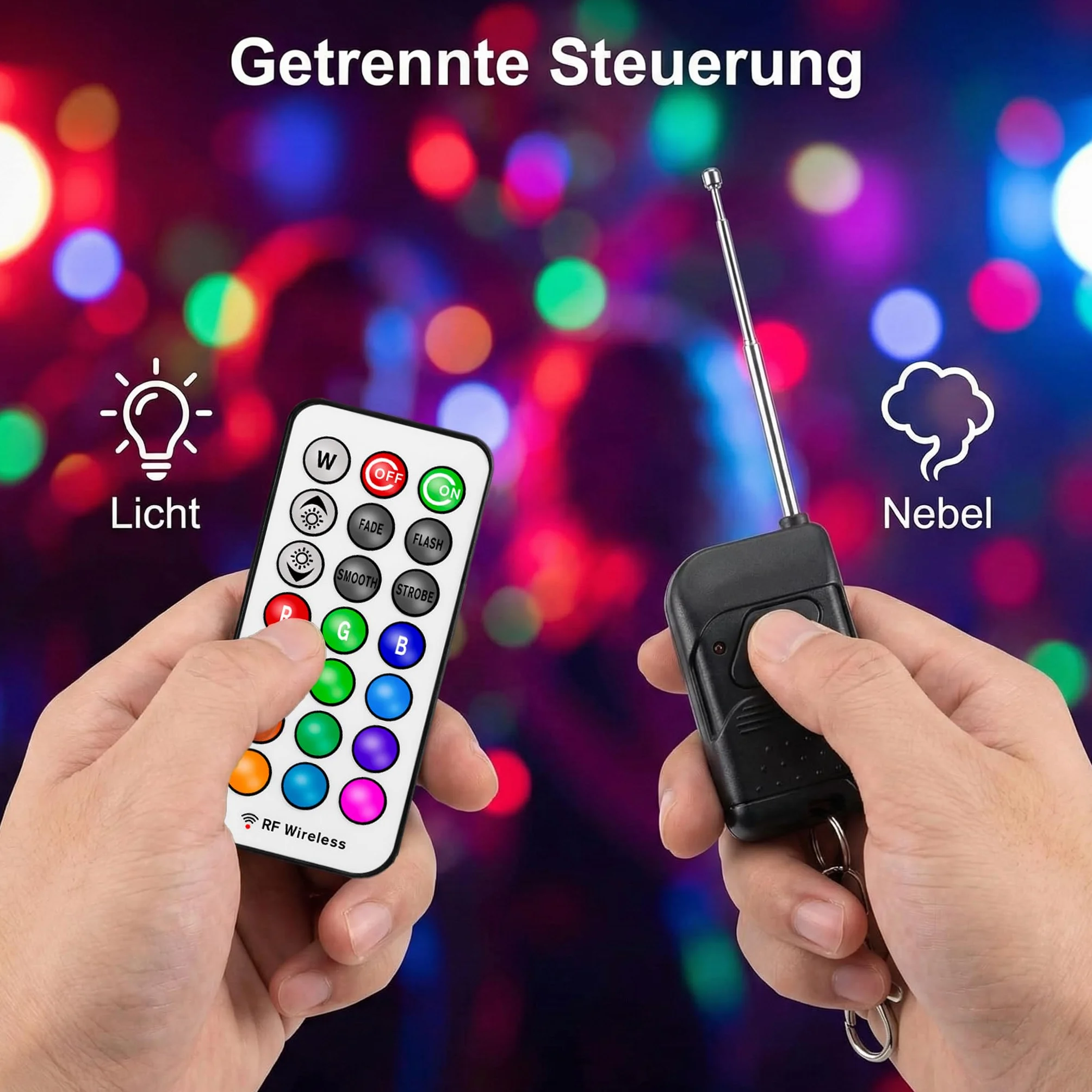 maszyna do dymu z efektem RGB, 700 W, 13 kolorów, 8 diod LED, mini wytwornica dymu z 2 przewodowymi i radiowymi pilotami, na imprezę dyskotekową, Halloween, wesela
