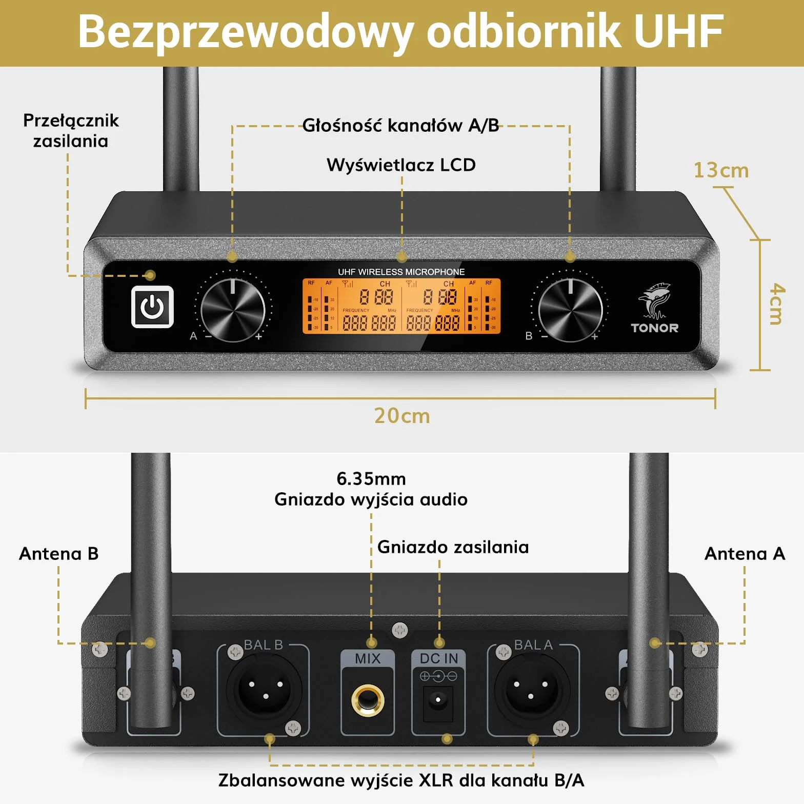 System mikrofonów bezprzewodowych TONOR UHF z mikrofonami słuchawkowymi/Lavalier Lapel Mics, nadajnik Bodypack, odbiornik, kanały 2 * 5, zakres 60M do śpiewu na żywo Karaoke Church Party