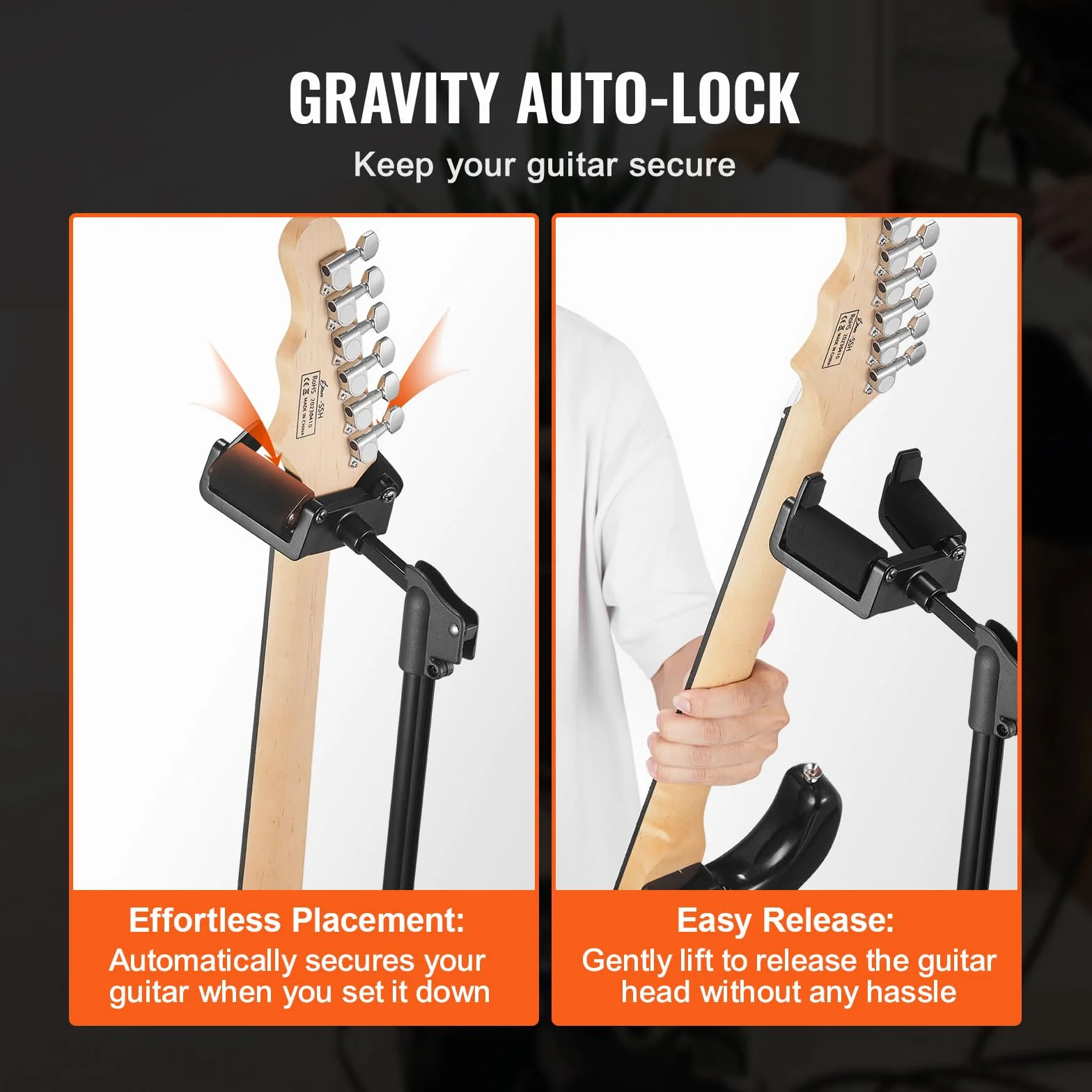 VEVOR Stojak na gitarę stojącą, nośność 33 lb/15 kg, składany uchwyt na gitarę basową z regulacją wysokości 900-1200 mm, statyw do klasycznej elektrycznej gitary akustycznej