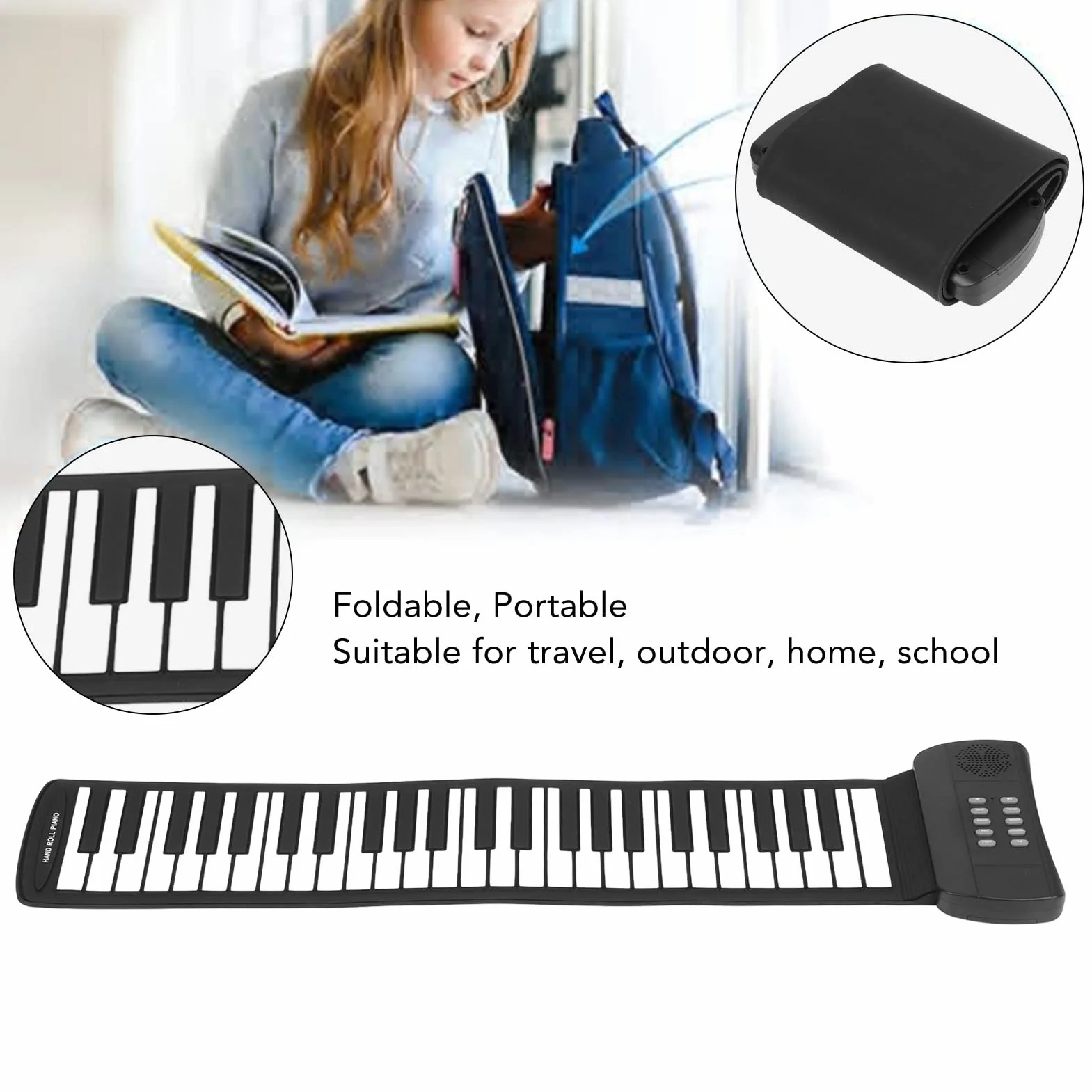 PM49H Roll Up Piano 49 Klawiszy Akumulatorowa Miękka Klawiatura Bluetooth MIDI Dźwięk Przestrzenny 4D Składane Pianino