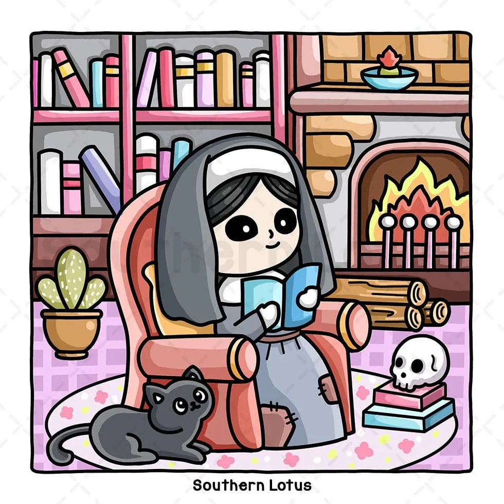 Spooky Vibes: Coloring Book for Adults and Teens with Cute Creepy Characters and Hygge Scenes, Easy and Cozy Designs for Relaxation and Stress Relief