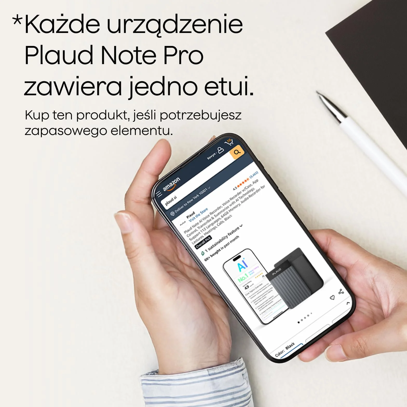 Dyktafon magnetyczne etui do Plaud Note Pro, kompatybilne z urządzeniem nagrywającym Plaud Note Pro KI, przenośne etui ochronne, czarny