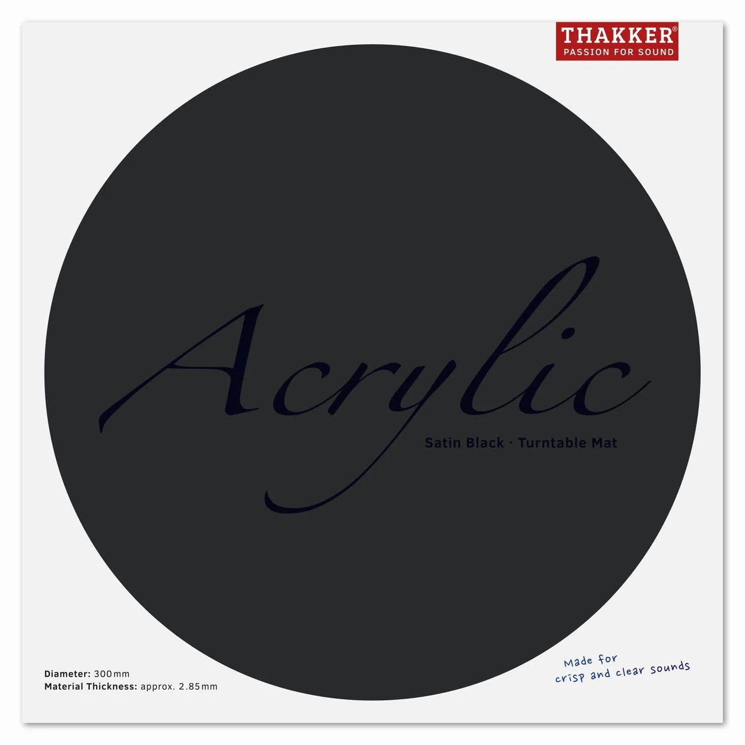THAKKER Acrylic Mat Satin Black - 12" nakładka na talerz z hartowanego szkła akrylowego | redukuje drgania | poprawia dźwięk | jedwabiście matowe wykończenie powierzchni | Ø 300 mm | czarna