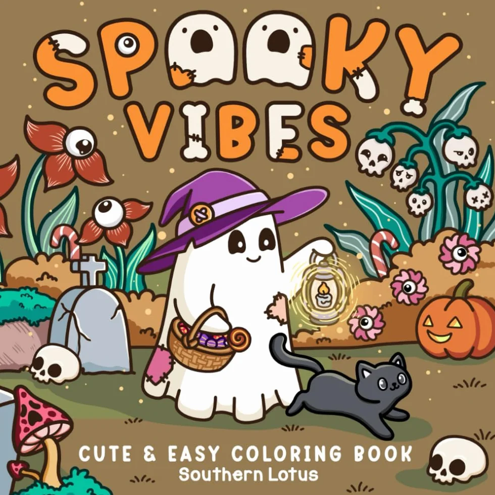 Spooky Vibes: Coloring Book for Adults and Teens with Cute Creepy Characters and Hygge Scenes, Easy and Cozy Designs for Relaxation and Stress Relief