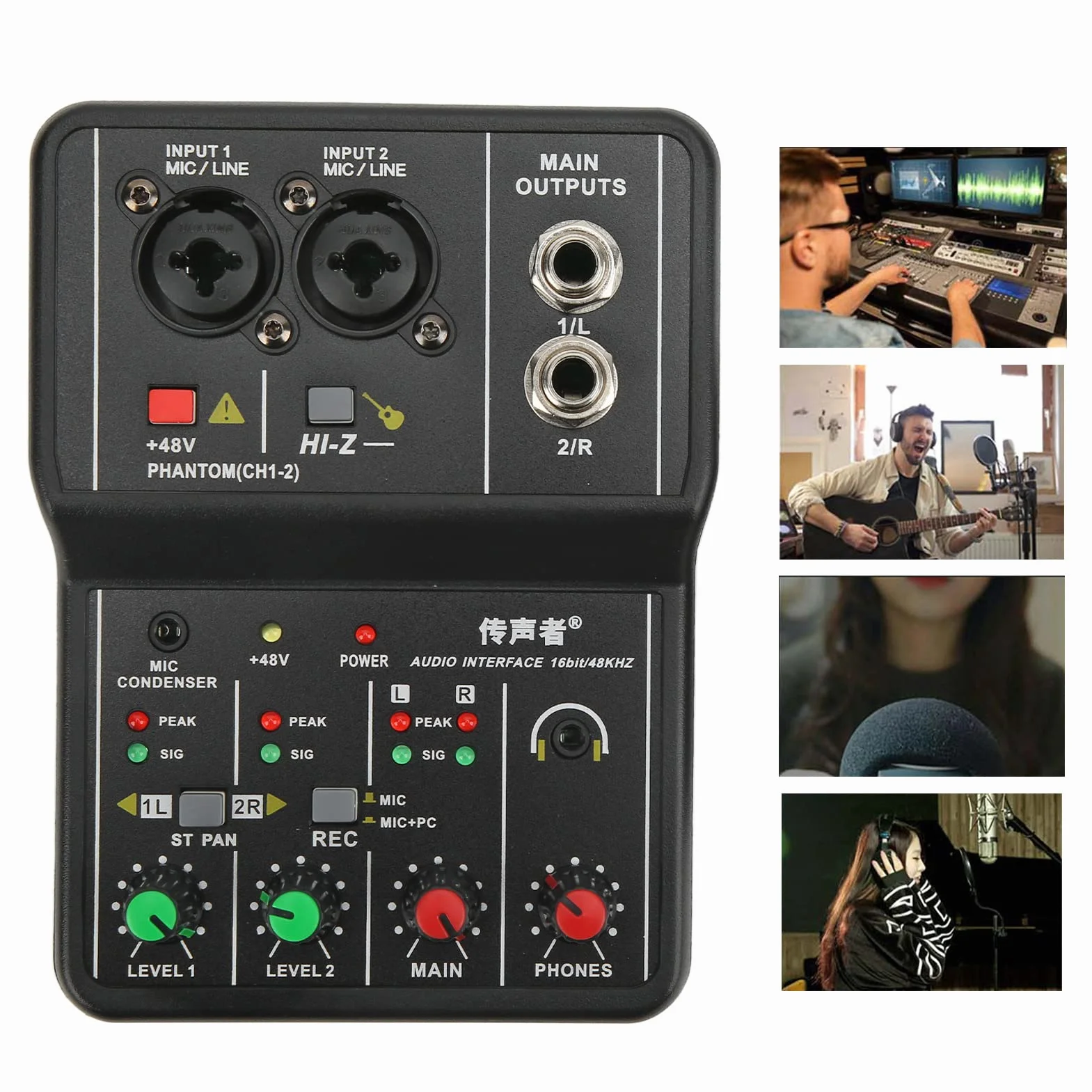 Mini Mikser Audio, 2-kanałowy Profesjonalny System Konsoli z Płytą Dźwiękową USB, Zakres Wzmocnienia 40 DB, Mini Mikser Zasilania 48 V do Transmisji na żywo, Karaoke i Nagrywania Stereo