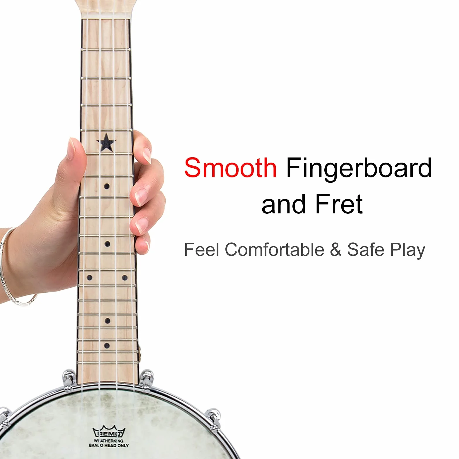 AKLOT Banjo Ukulele Koncert 58.4 cm Remo Drumhead Open Back Maple Body Gig Bag Tuner String Strap Picks