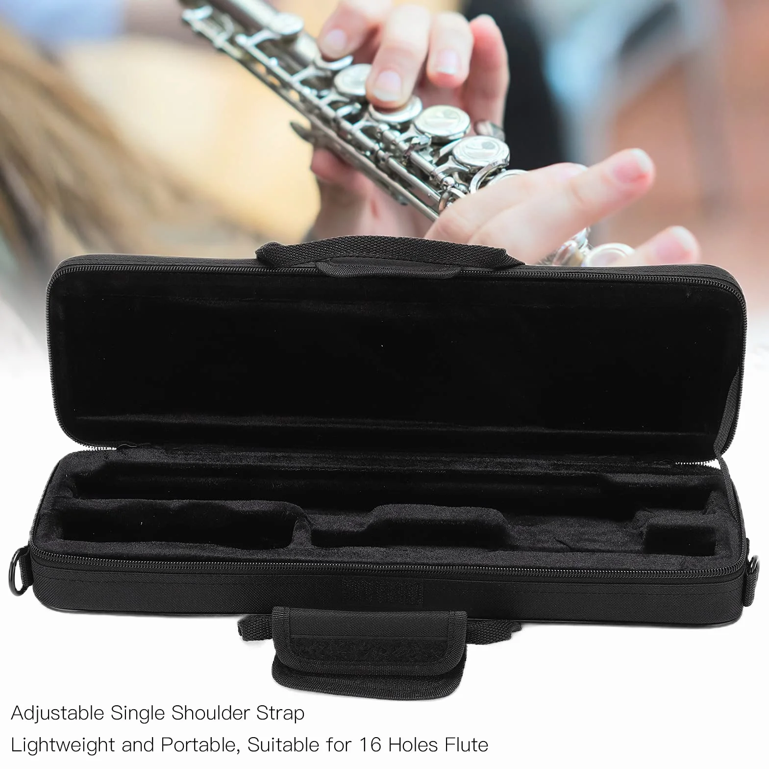 Flute Case Torba do Przenoszenia, Wodoodporna, Odporna Na Zużycie Tkanina Oxford Przenośna Torba Koncertowa Z Regulowanym Paskiem Na Ramię I Uchwytem Na 16 Otworowy Flet