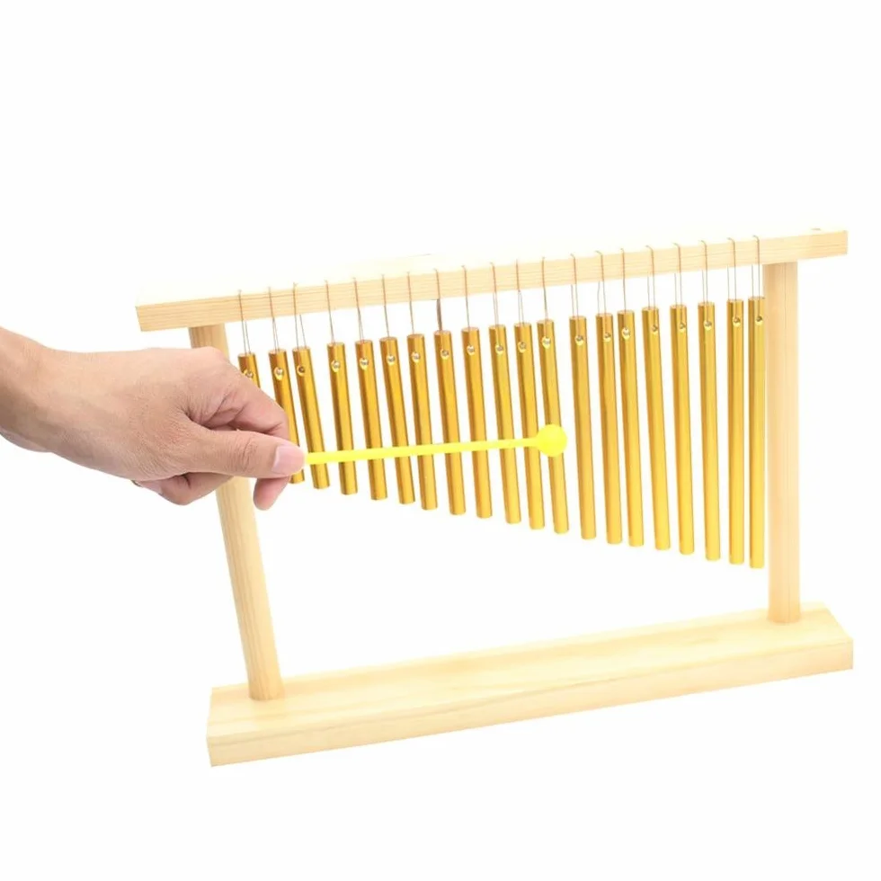 Alomejor Dzwonki perkusyjne, jednorzędowe, muzyczne, perkusyjne, dzwonki dętkowe z 20 różnymi tonami, drewniany stojak i instrument perkusyjny