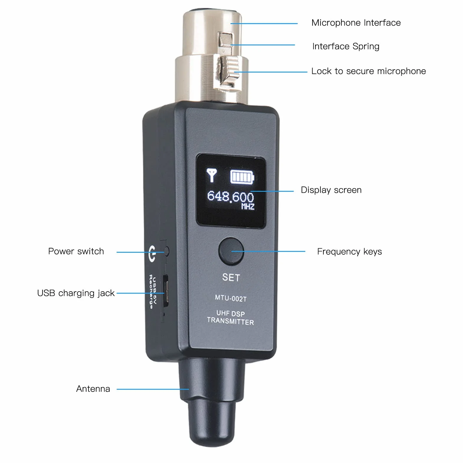 Bezprzewodowy System Mikrofonowy, Bezprzewodowy Nadajnik i Odbiornik XLR, Czysty Dźwięk, Adapter Mikrofonu Bezprzewodowego, Wbudowany Akumulator, do Mikrofonu Dynamicznego