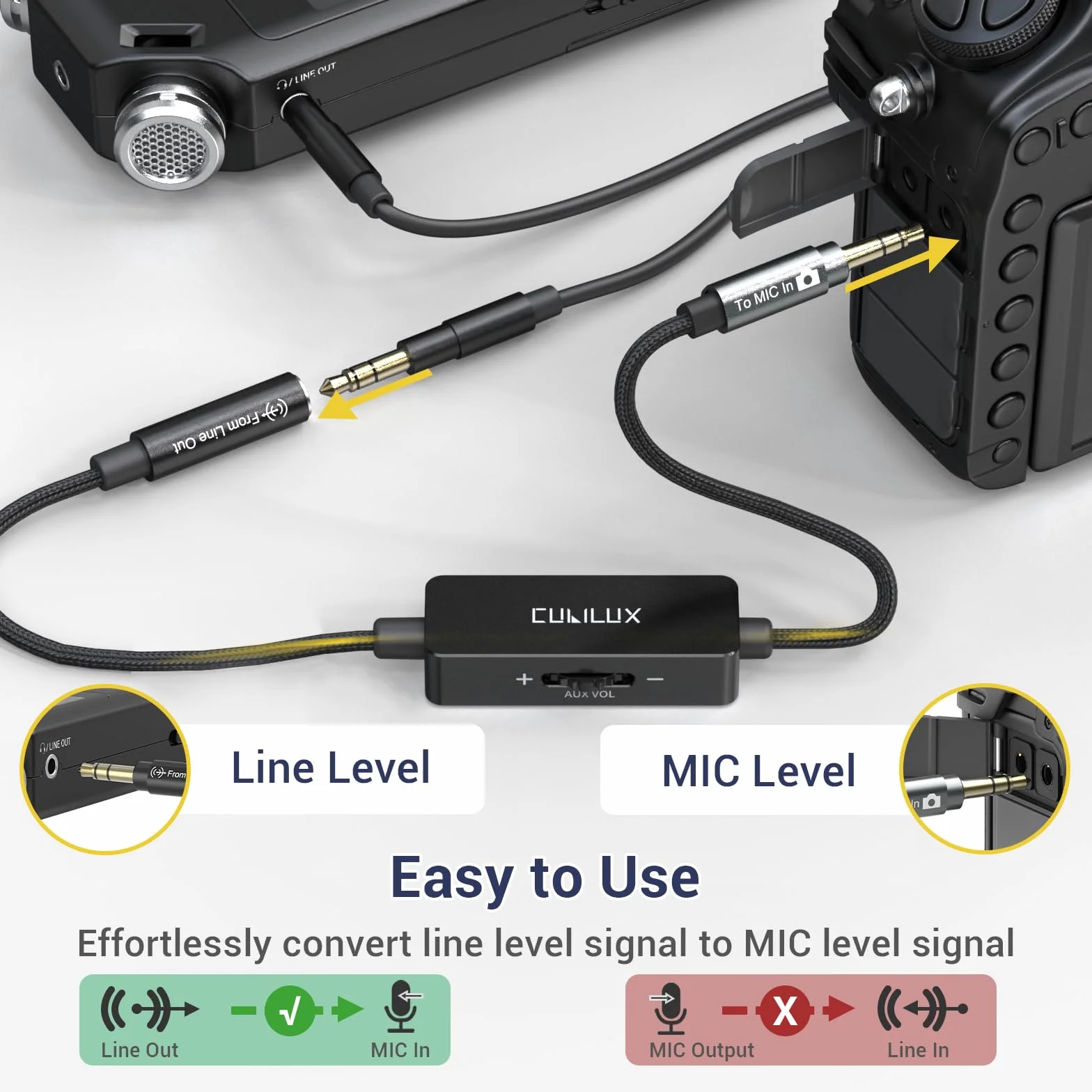 Cubilux kabel tłumiący 3,5 mm Line do mikrofonu, wtyk 1/8 cala Line Out na wtykowy MIC, kabel tłumiący do kamer DSLR, kamerek wideo, rejestratorów, 30 cm