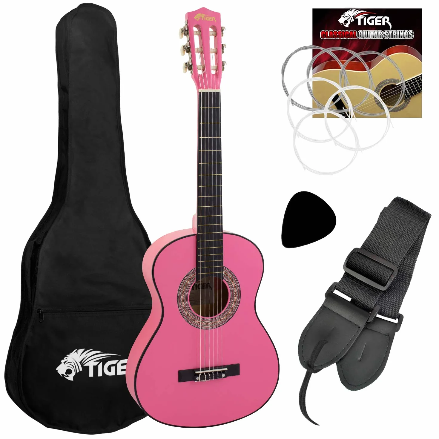 Tiger Gitara klasyczna 1/4 zestaw różowy dla początkujących