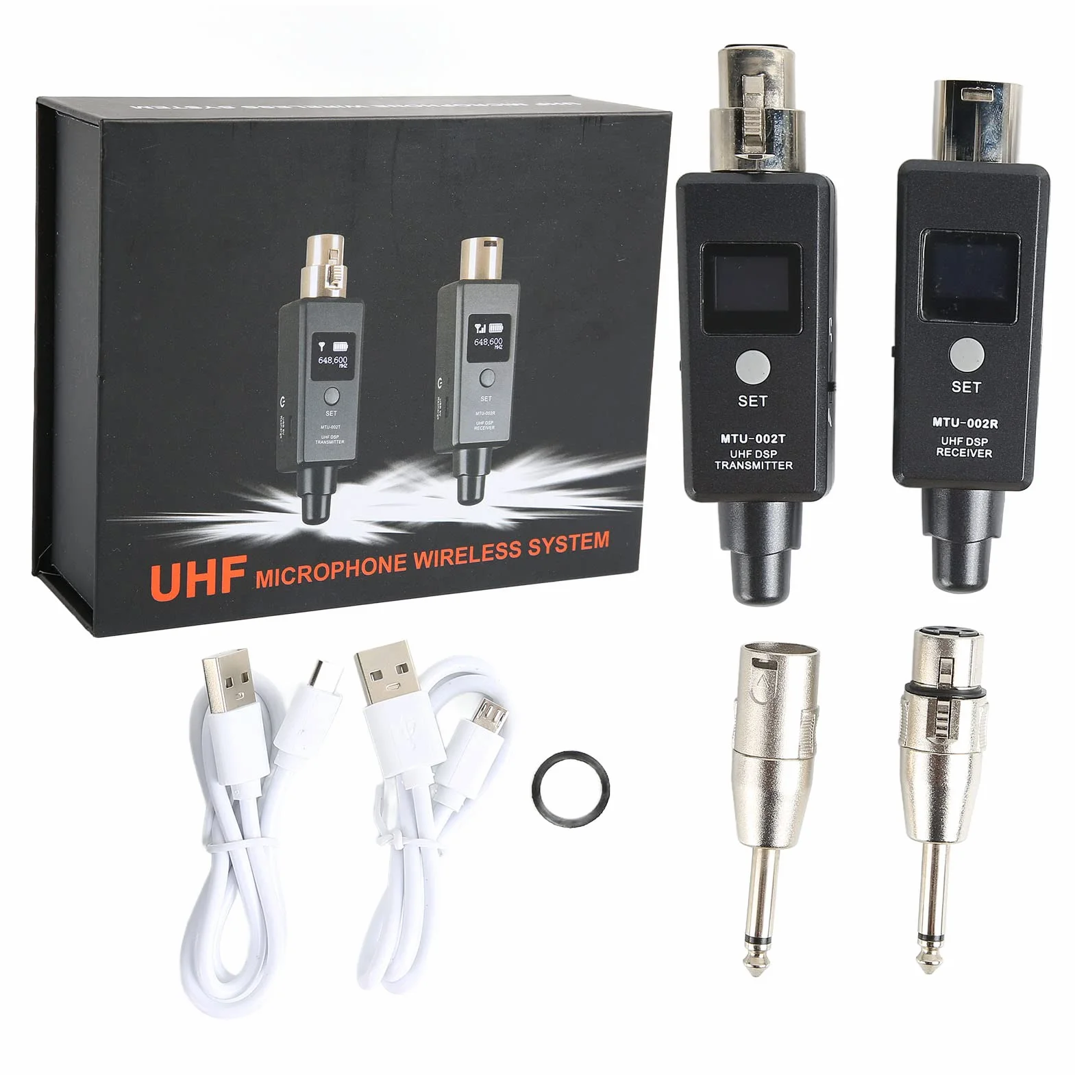 Bezprzewodowy System Mikrofonowy, Bezprzewodowy Nadajnik i Odbiornik XLR, Czysty Dźwięk, Adapter Mikrofonu Bezprzewodowego, Wbudowany Akumulator, do Mikrofonu Dynamicznego