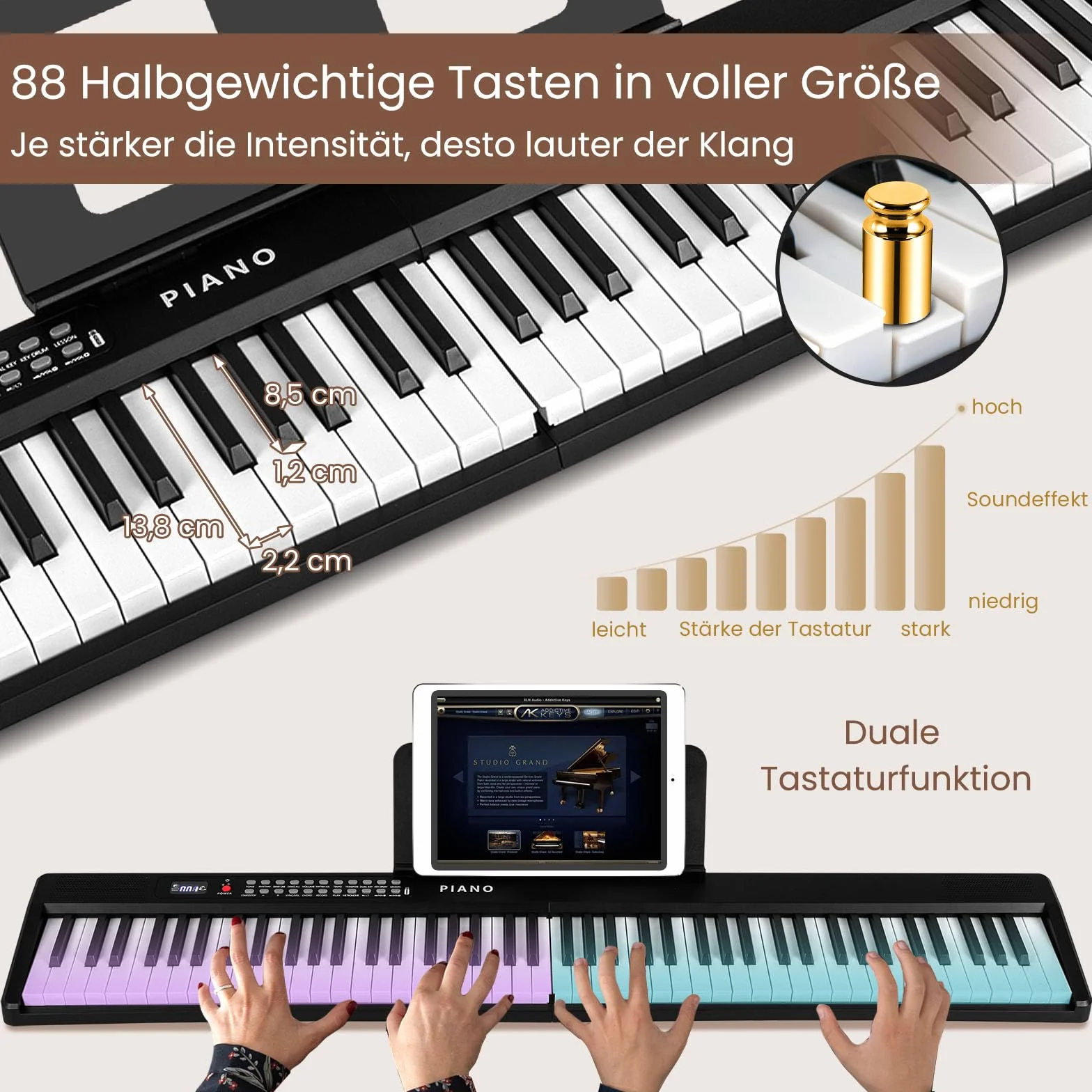 COSTWAY Pianino klawiaturowe 88 klawiszy, składane cyfrowe pianino z 1000 rytmami, 1000 dźwiękami, 150 demo, Bluetooth MIDI, pianino dla dzieci z mikrofonem i torbą, E-Piano dla początkujących (Czarny