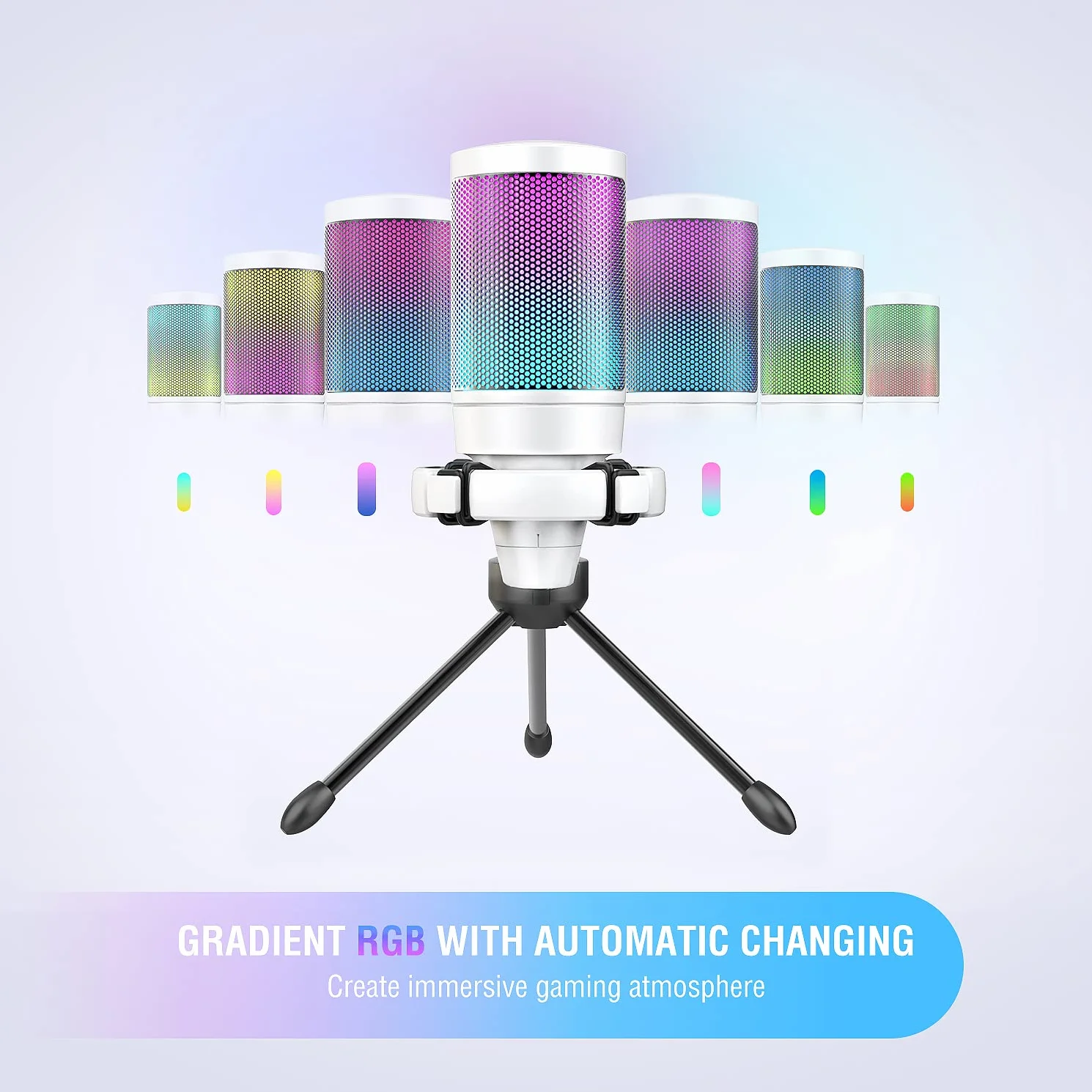 FIFINE USB Mikrofon do gier, RGB Kondensator Mikrofon do PC PS5, z przyciskiem ciszy, odporny na wstrząsy, uchwyt do statywu, filtr antyPop, do przesyłania strumieniowego Discord Twitch Podcasty wideo