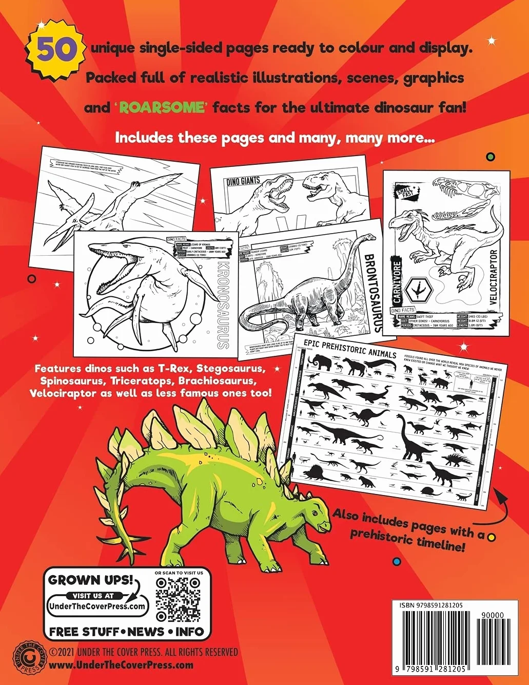 Dinosaur Colouring Book: For kids ages 4-8, 50 epic colouring pages of realistic dinosaurs, prehistoric scenes and cool graphics plus ROARSOME facts for every dino fan! (UK Edition)