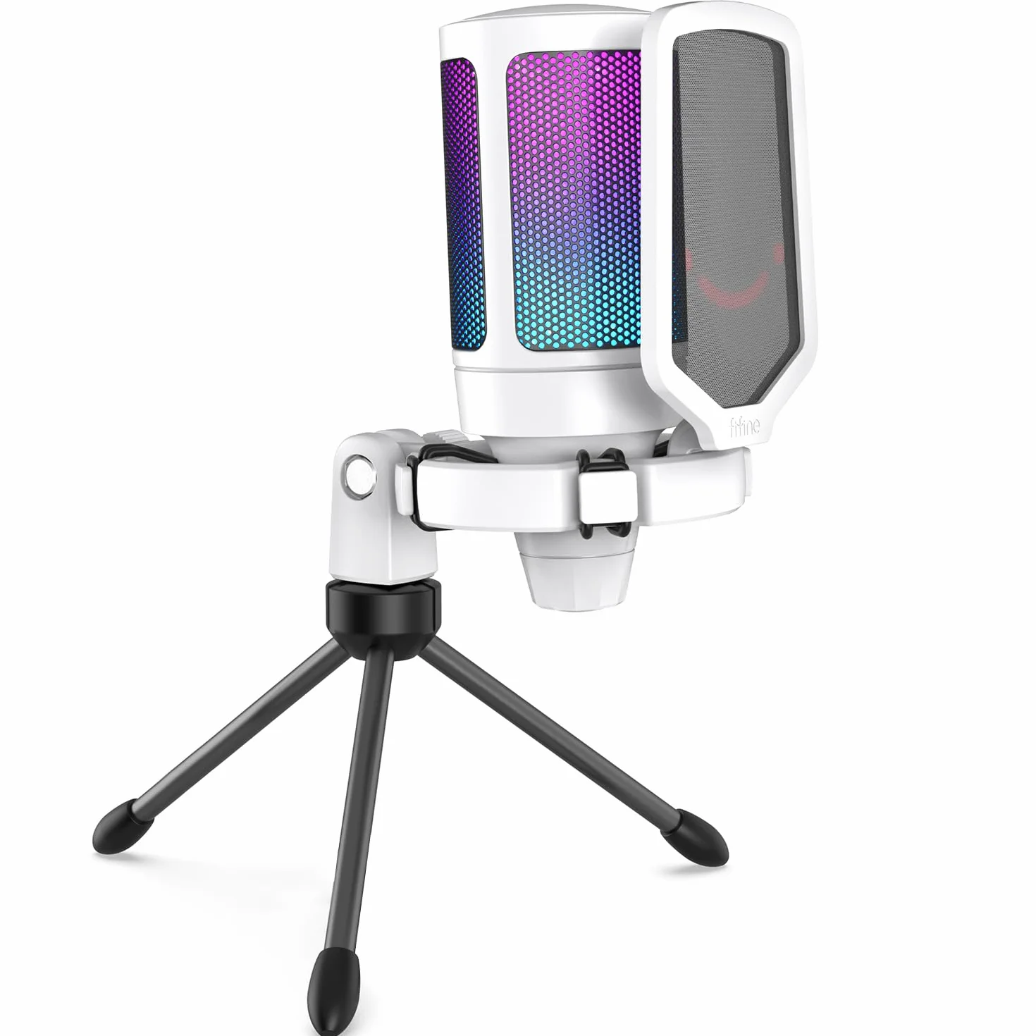 FIFINE USB Mikrofon do gier, RGB Kondensator Mikrofon do PC PS5, z przyciskiem ciszy, odporny na wstrząsy, uchwyt do statywu, filtr antyPop, do przesyłania strumieniowego Discord Twitch Podcasty wideo