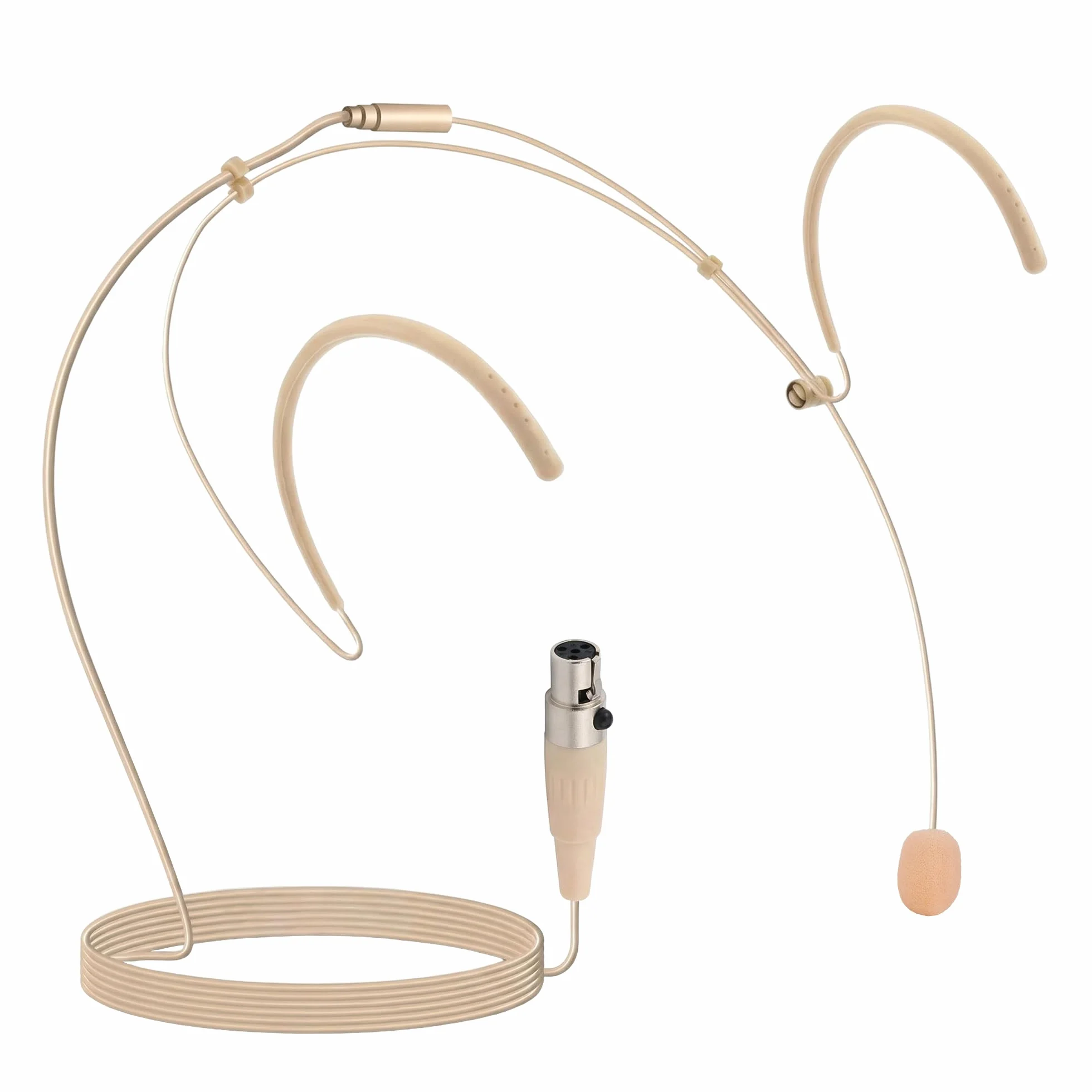 Pyle Pro Podwójne Over-Ear Mikrofon Headset – Profesjonalne Bezprzewodowe Omnidirekcyjne Kabel Boom Kondensator Mikrofon z 4 Pin Mini XLR 1,2M Kabel Osłona Przeciw Wiatrowi (Beżowy)