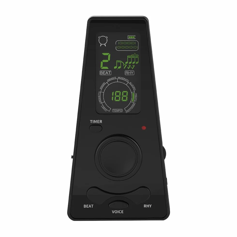 Cyfrowy metronom z regulacją głośności, pokrętłem tempa i timerem Elektroniczny metronom z rytmami wokalnymi do fortepianu, skrzypiec, gitary, ukulele i perkusji (czarny)