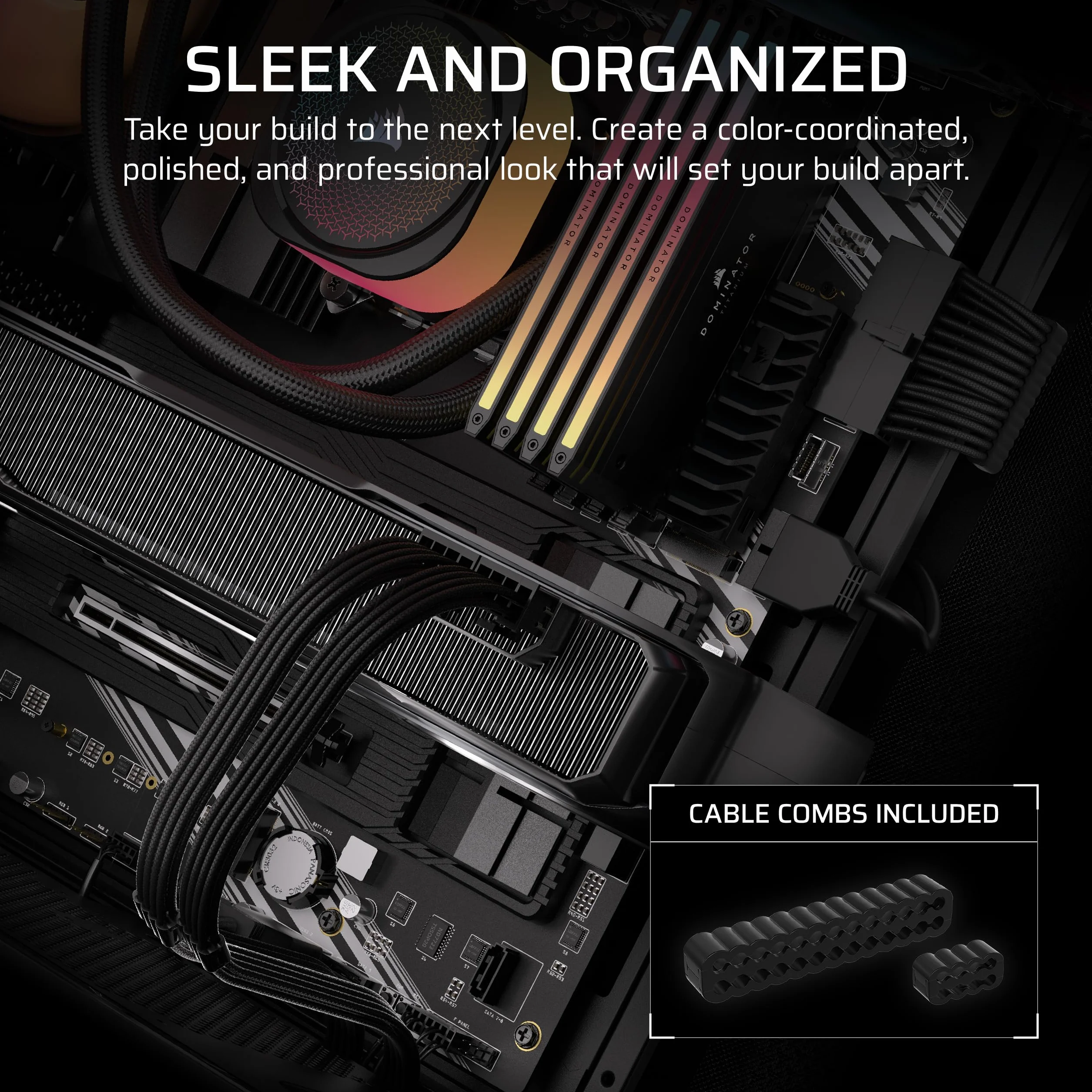 CORSAIR Elite Premium zestaw startowy z pojedynczym płaszczem zasilającym typu 4 – płaskie grzebienie do kabli, trójwarstwowy paracord z siateczki, kompatybilny ze wszystkimi zasilaczami Corsair z