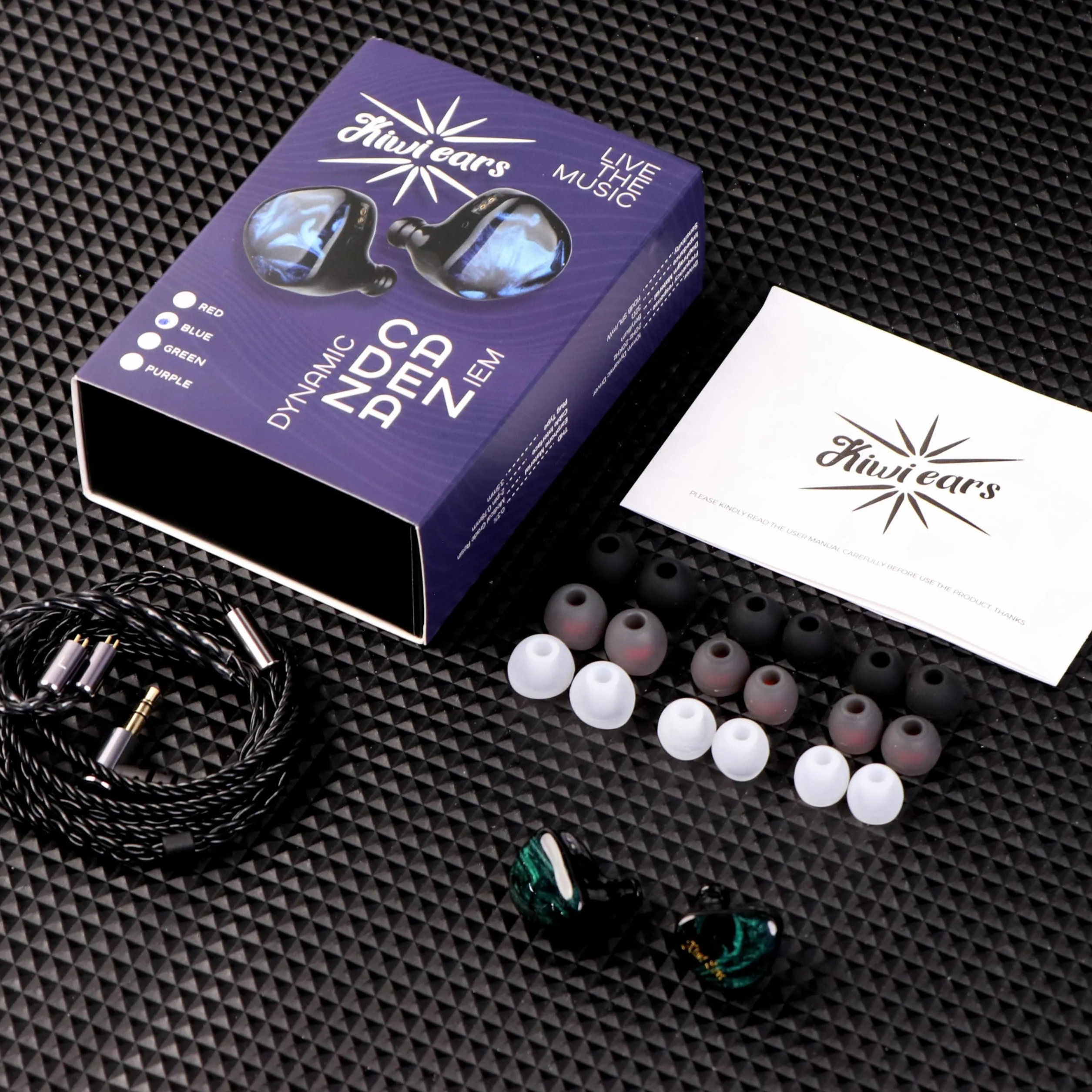 Linsoul Kiwi Ears Cadenza 10 mm berylowy przetwornik dynamiczny IEM drukowany w 3D z odłączaną wymienną wtyczką 0,78 2-pinowym kablem IEM 3,5 mm dla muzyków i audiofilów(Zielony)