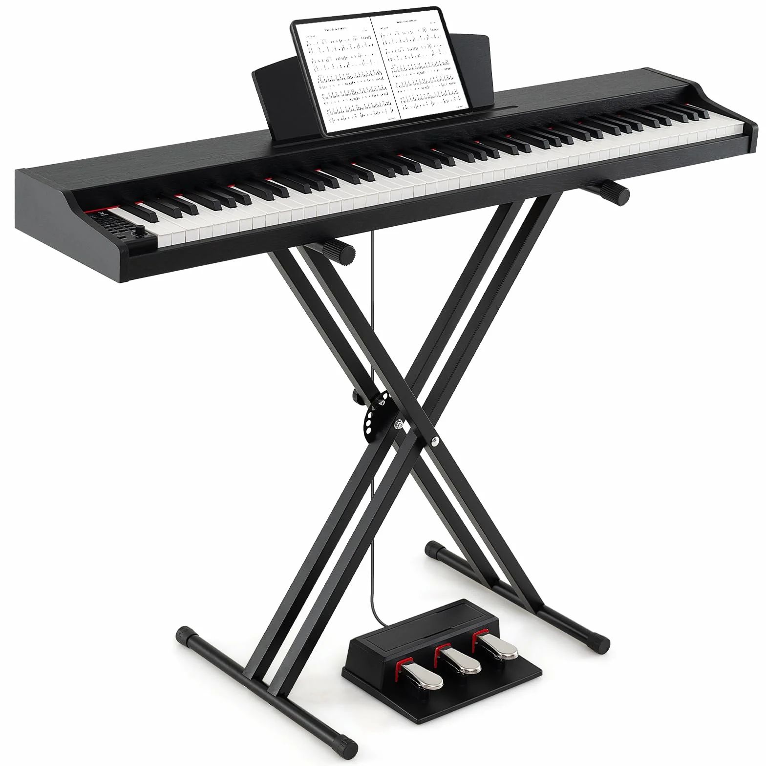 COSTWAY Keyboard Piano 88 klawiszy, pianino cyfrowe z regulowanym stojakiem, potrójnym pedałem i stojakiem na nuty, elektroniczne pianino 2 w 1, przenośne pianino elektryczne dla początkujących