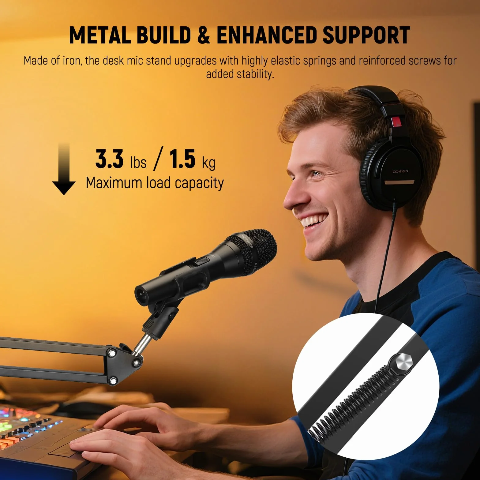 NEEWER Stojak na ramię mikrofonowe, podwieszany wysięgnik nożycowy, uchwyt na biurko z klipsem i adapter 3/8 cala na 5/20.3 cm, kompatybilny z Blue Yeti Snowball HyperX QuadCast SoloCast Shure