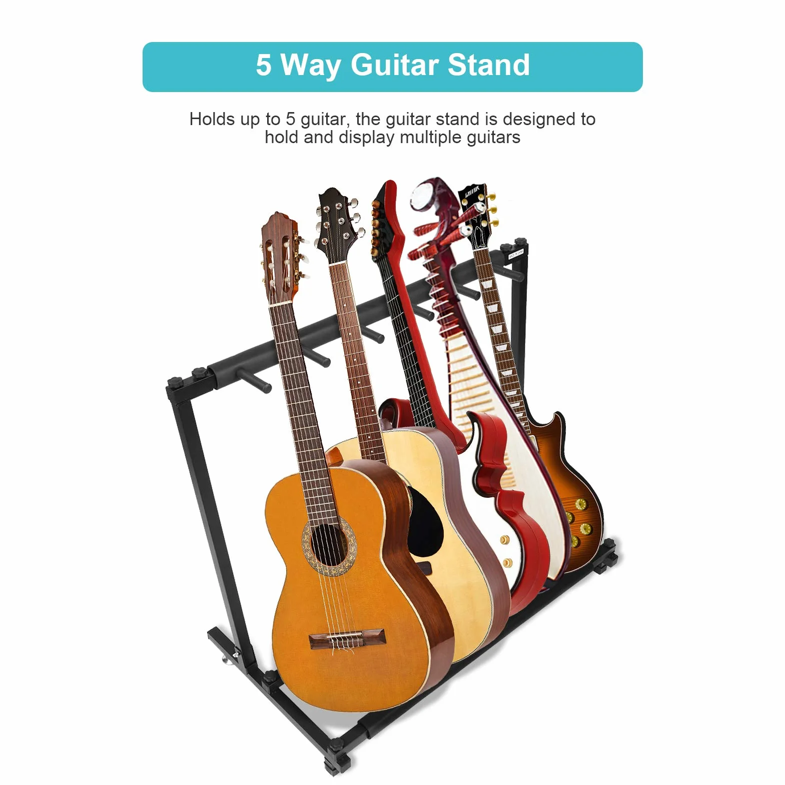 Stojak na wiele gitar 5-kierunkowy metalowy organizer z gumowym wypełnieniem do gitar elektrycznych basowych