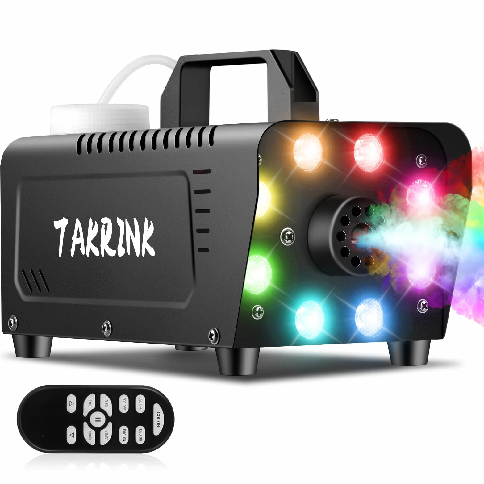 TAKRINK Pilot do Wytwornicy Dymu 900 W Przenośna Wytwornica Mgły z 8 Regulowanymi Kolorami Diod LED na Halloween Boże Narodzenie Wesela Kroki Imprezy DJ i Pokazy