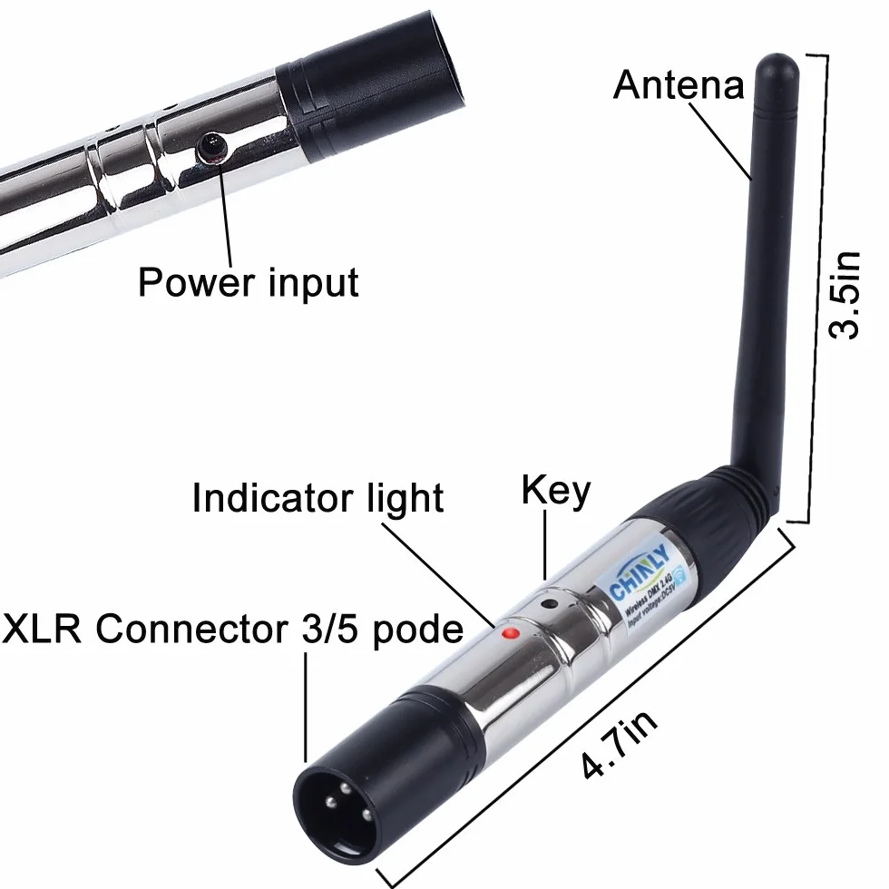 XLR nadajnik/odbiornik DMX512 2,4 GHz ISM z anteną do oświetlenia scenicznego 1 Sender 7 Empfänger