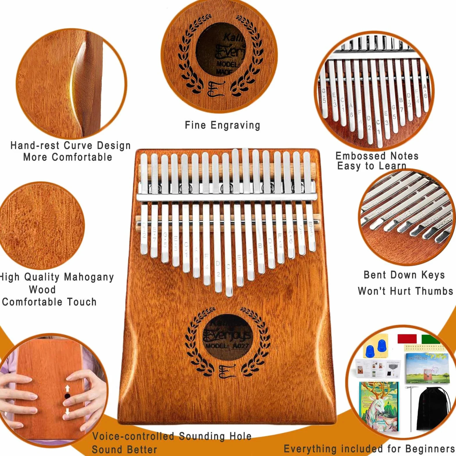 Kalimba pianino dla kciuków, 17 klawiszy, przenośne pianino Mbira do gry palcami, z etui ochronnym, śpiewnikiem umożliwiającym szybką naukę, wszystko w jednym zestawie