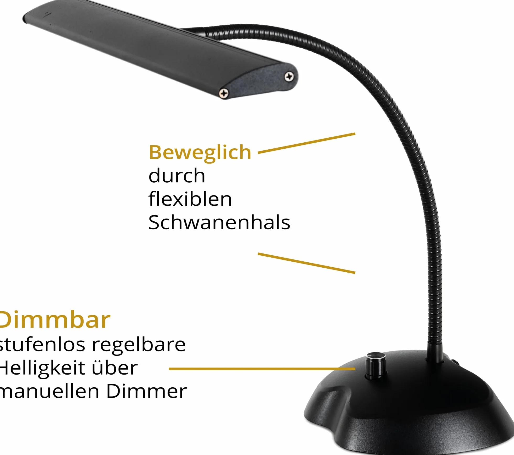 Classic Cantabile 12220 przyciemniana lampa fortepianowa, biała, 36 jasnych diod LED, długość 38 cm, zintegrowane złącze ładowania USB do smartfona lub tabletu, kolor czarny