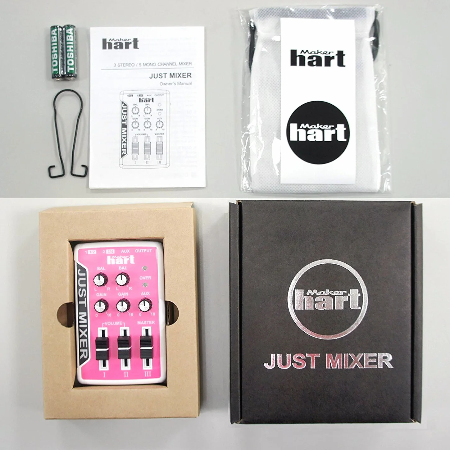JUST MIXER Mikser audio/DJ – zasilany baterią/USB, przenośny kieszonkowy mikser audio z 3 kanałami stereo (3,5 mm) plus włącznik/wyłącznik (pomarańczowy)