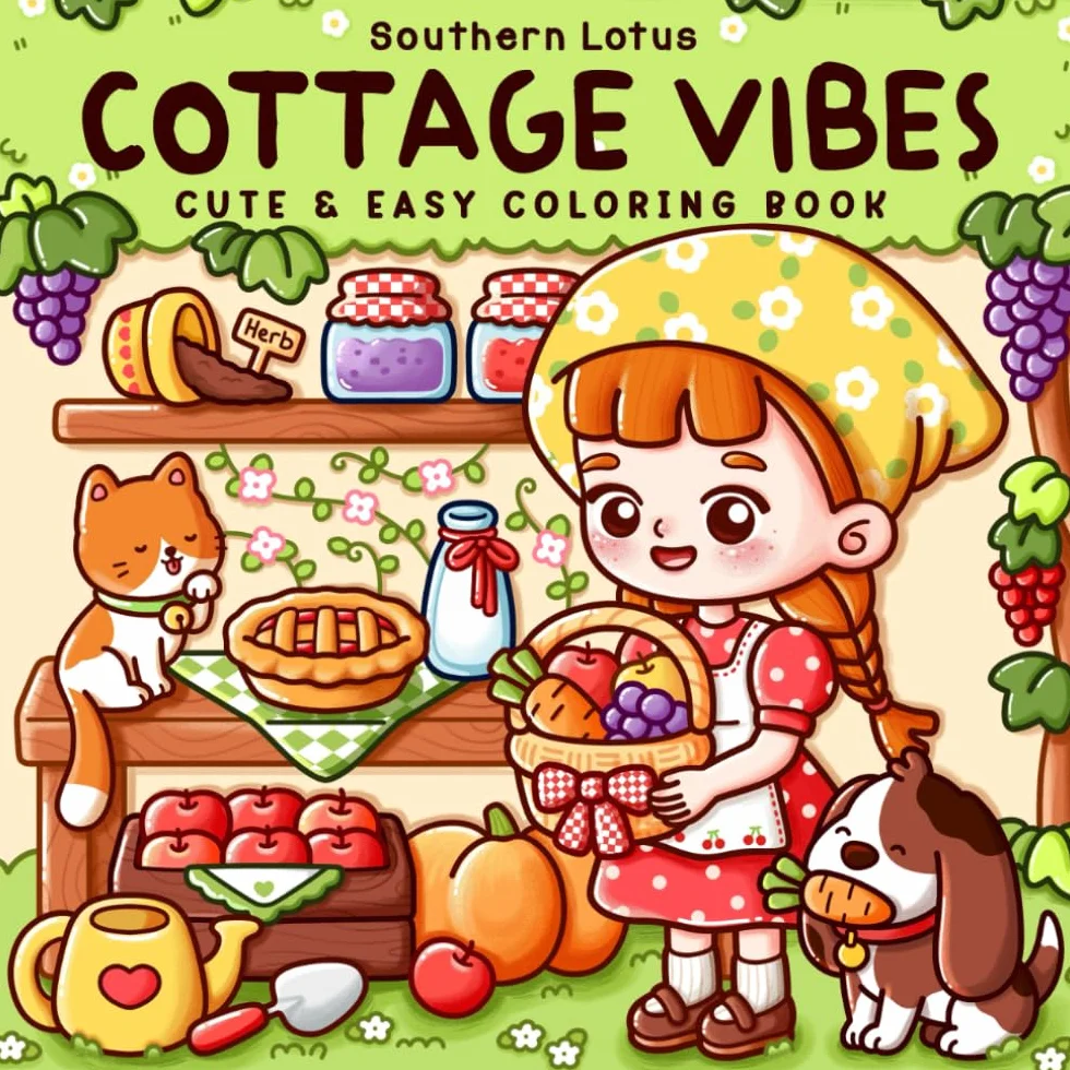 Cottage Vibes: Coloring Book for Adults and Teens, Easy Designs of Cute Cottages, Village Corners, and Cozy Family Moments for Stress Relief