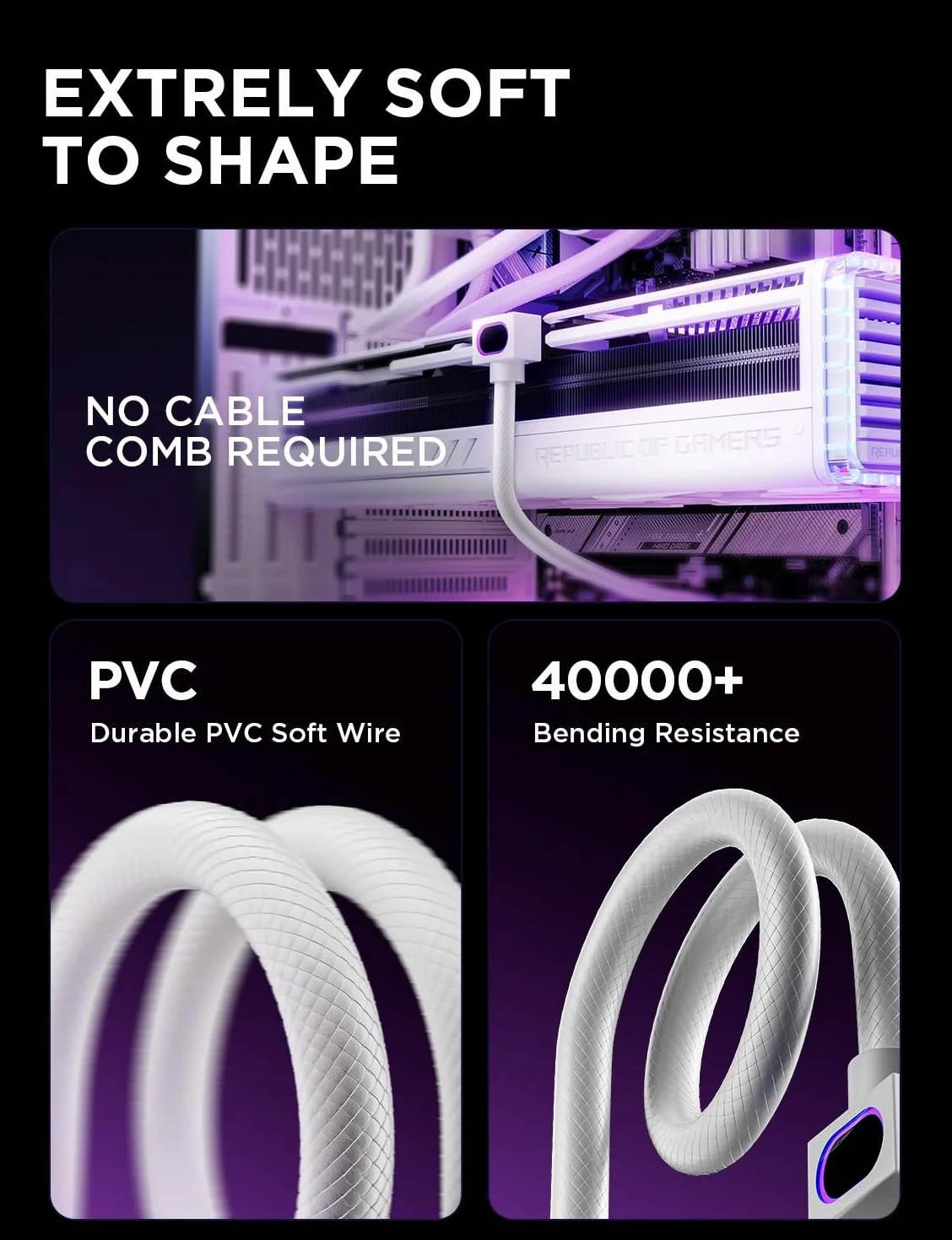 AsiaHorse Hydrus 8-Pin GPU Kabel przedłużający [TYP A - ZATZASK NA DOLE], Kabel zasilający PCIE do karty graficznej (NIE DLA CPU), 18AWG Sleeved, 5V ARGB Sync - Biały