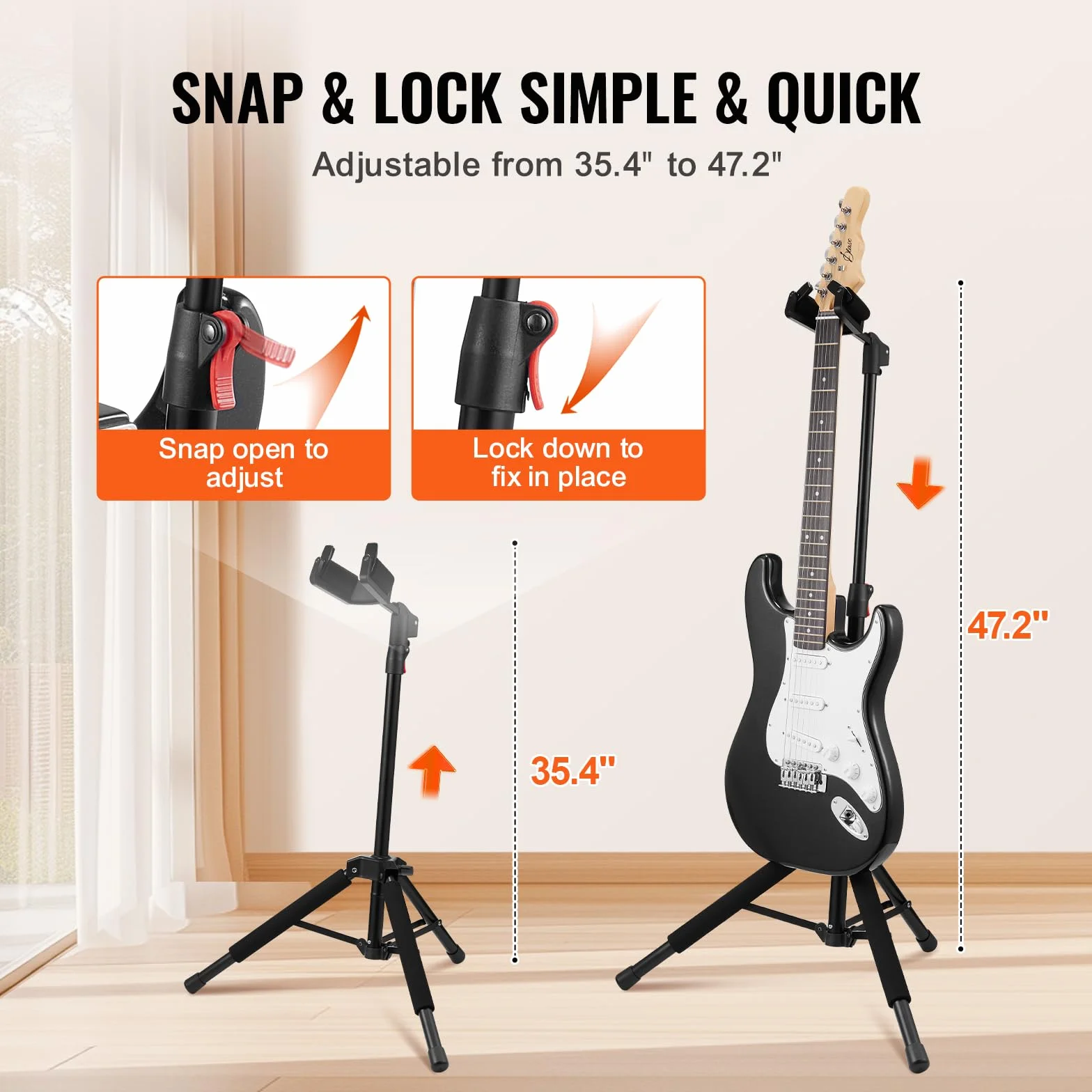 VEVOR Stojak na gitarę stojącą, nośność 33 lb/15 kg, składany uchwyt na gitarę basową z regulacją wysokości 900-1200 mm, statyw do klasycznej elektrycznej gitary akustycznej