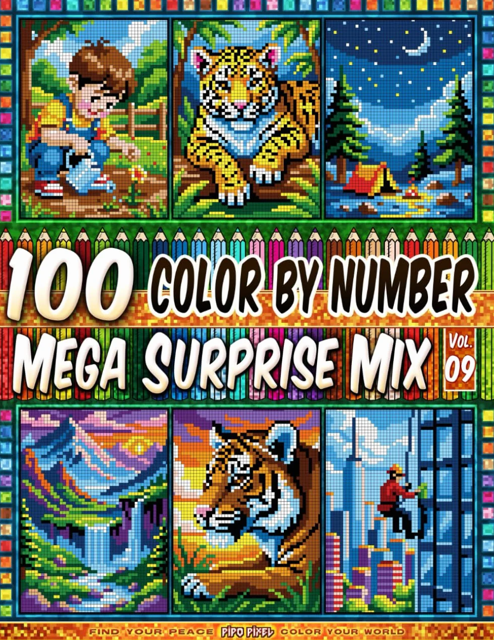 100 Color by Number - Mega Surprise Mix - Vol. 09: 100 Designs in Pixel Art - Relaxing And Enjoyable Coloring Experience