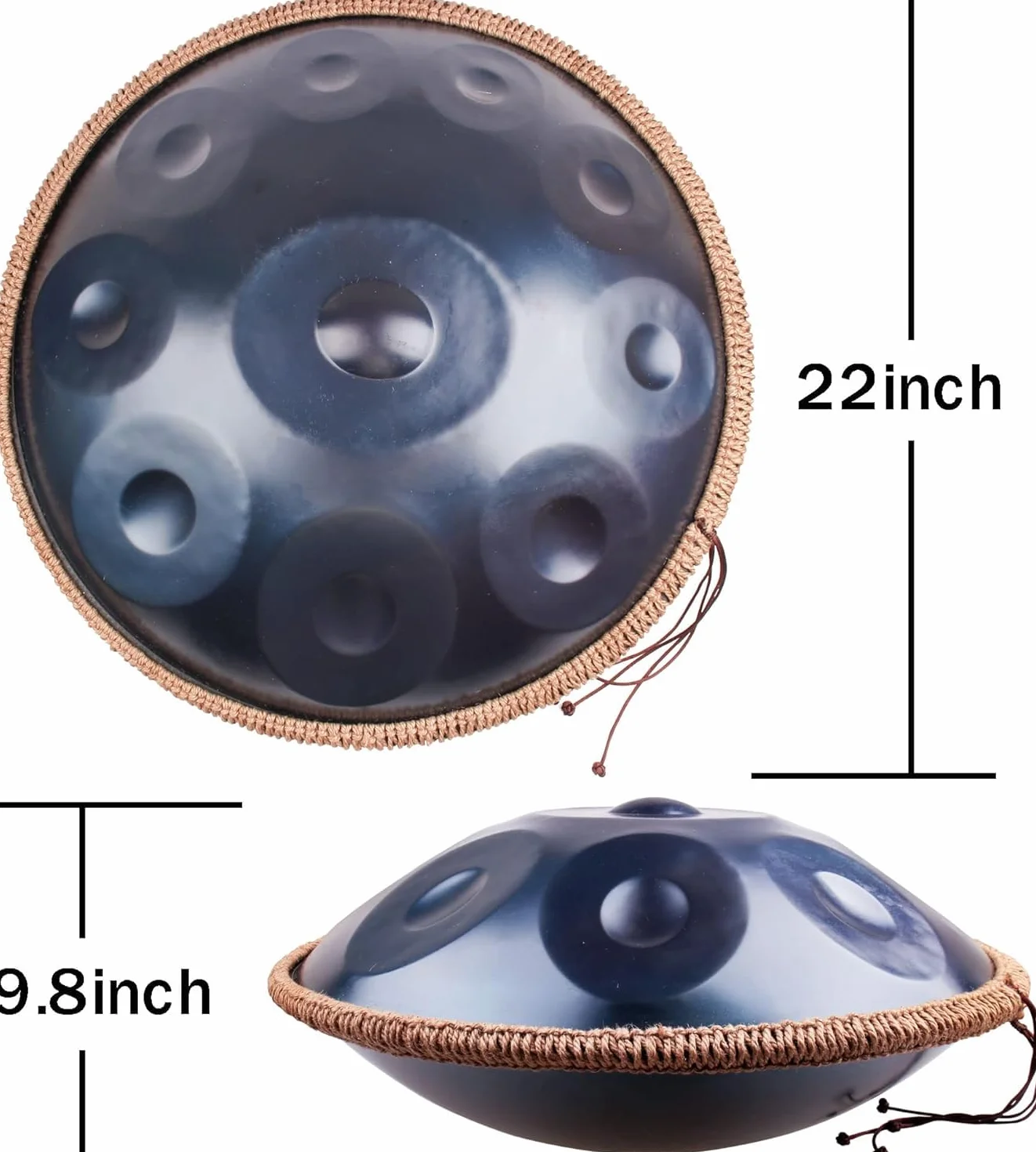 Handpan 432 Hz dla początkujących, stalowa bębenka 10 dźwięków 56 cm, ręczna bębenka w D-moll, ręczna bębenka z torbą i uchwytem na handpan, stalowa bębenka do terapii dźwiękiem, medytacji