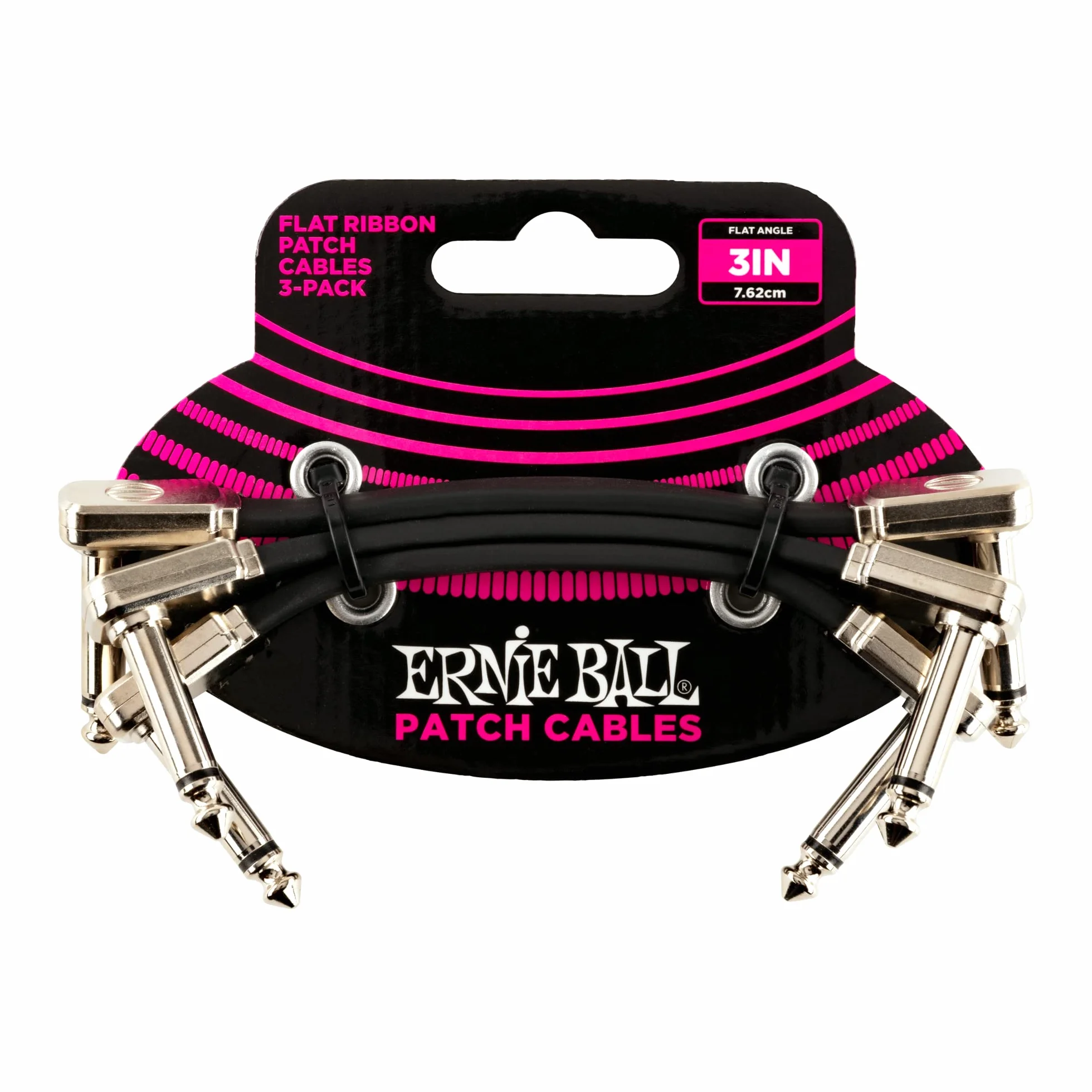Ernie Ball Flat Ribbon Patch Zestaw Kabli Gitarowych, Black, 3 sztuki