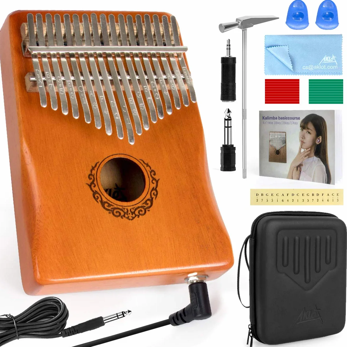 AKLOT Kalimba elektryczna 17 klawiszy EQ, kalimba, pianino, pianino, z wbudowanym pickup, profesjonalny zestaw startowy do kalimby, dla dzieci i dorosłych