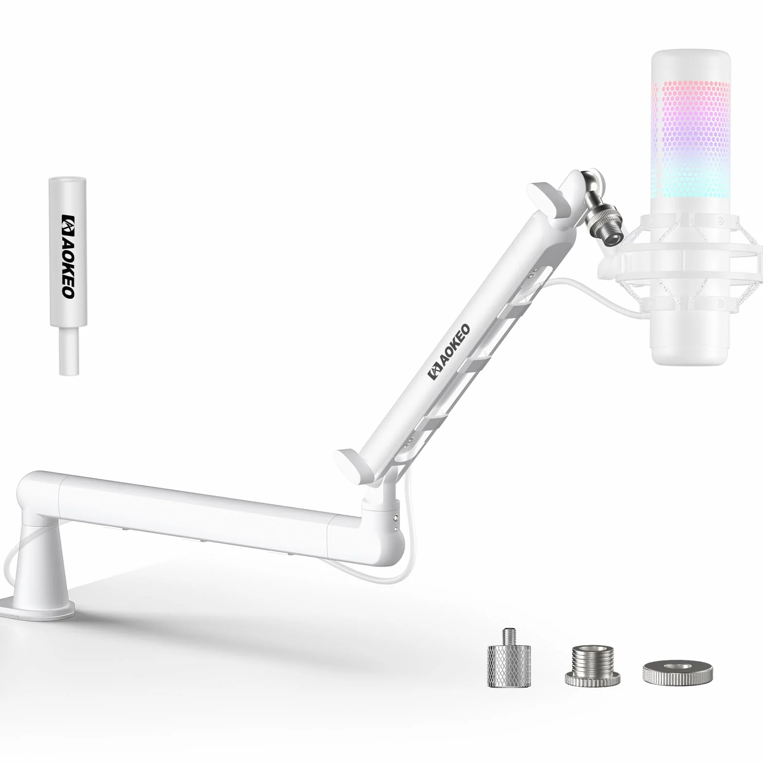 Ramię mikrofonowe, Aokeo AK-55 biurko niskoprofilowy regulowany stojak na ramię mikrofonowe, odpowiedni do Blue Yeti, Snowball iCE, HyperX QuadCast, SoloCast, Elgato Wave itp，biały