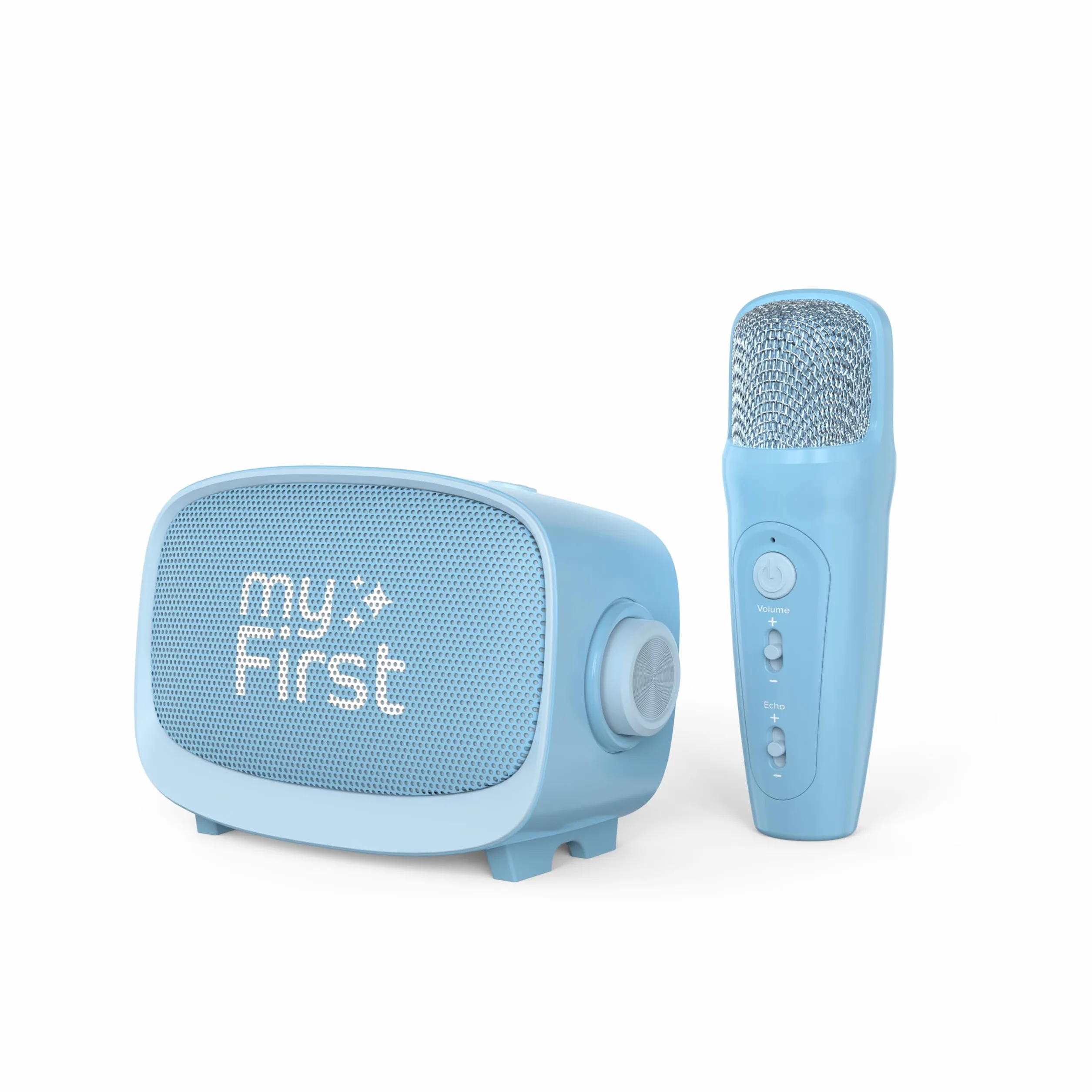 myFirst Voice 2 Przenośny interaktywny mikrofon i bezprzewodowy głośnik Bluetooth Karaoke z funkcją wzmacniania echa, zabawne efekty głosowe dla chłopców i dziewcząt (kolor niebieski)