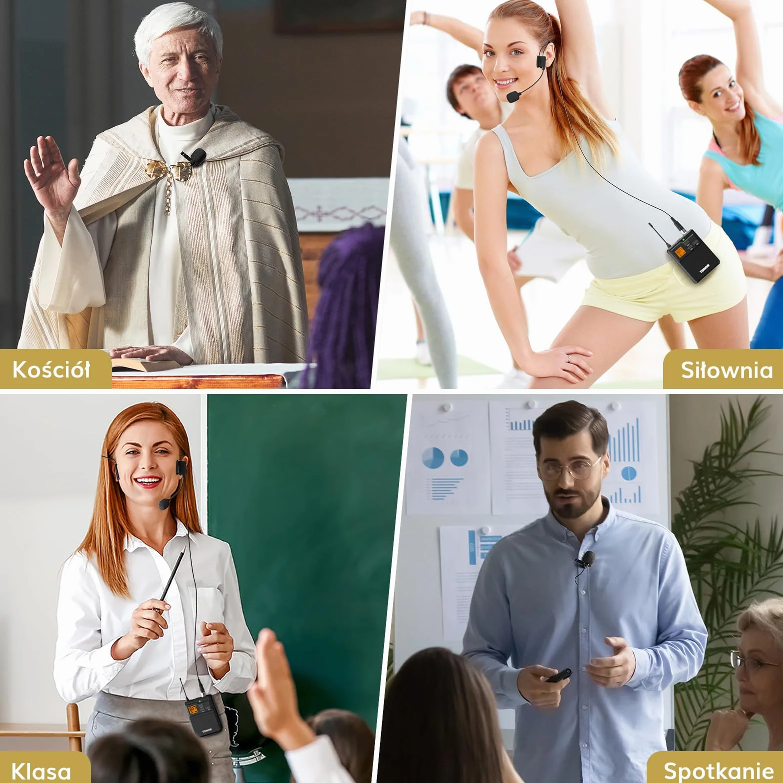 System mikrofonów bezprzewodowych TONOR UHF z mikrofonami słuchawkowymi/Lavalier Lapel Mics, nadajnik Bodypack, odbiornik, kanały 2 * 5, zakres 60M do śpiewu na żywo Karaoke Church Party