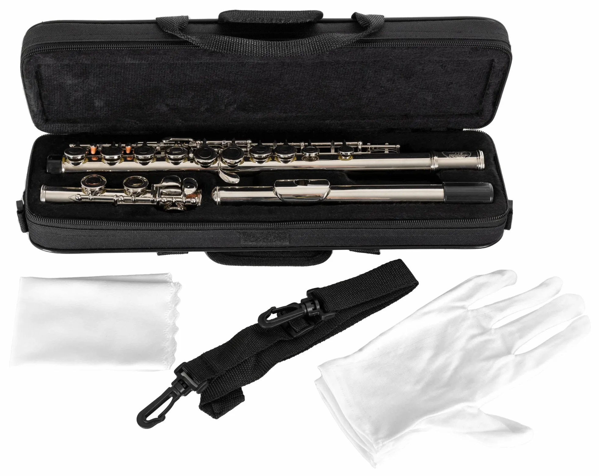Classic Cantabile FL-100 flet poprzeczny (Świetny instrument dla początkujących, w całości z mosiądzu wysokoniklowego posrebrzanego, zamknięte klapy, e-mechanika, przesunięte G, strojenie C, w